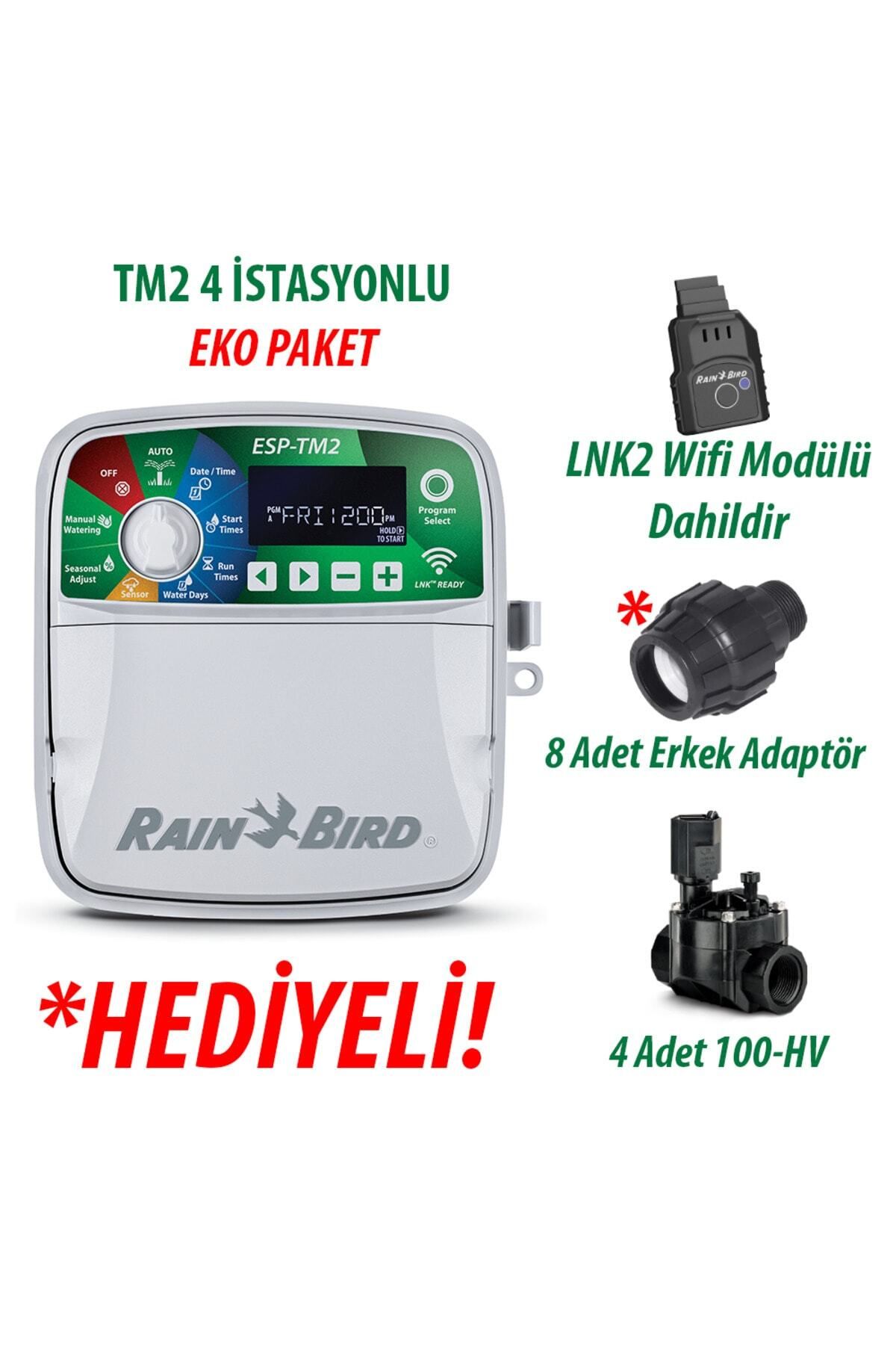 Rainbird Rain Bird Dış Mekan TM2-4 İstasyonlu Kontrol Ünitesi + LNK2 WIFI Modülü + 4 Adet 100HV Vana Seti