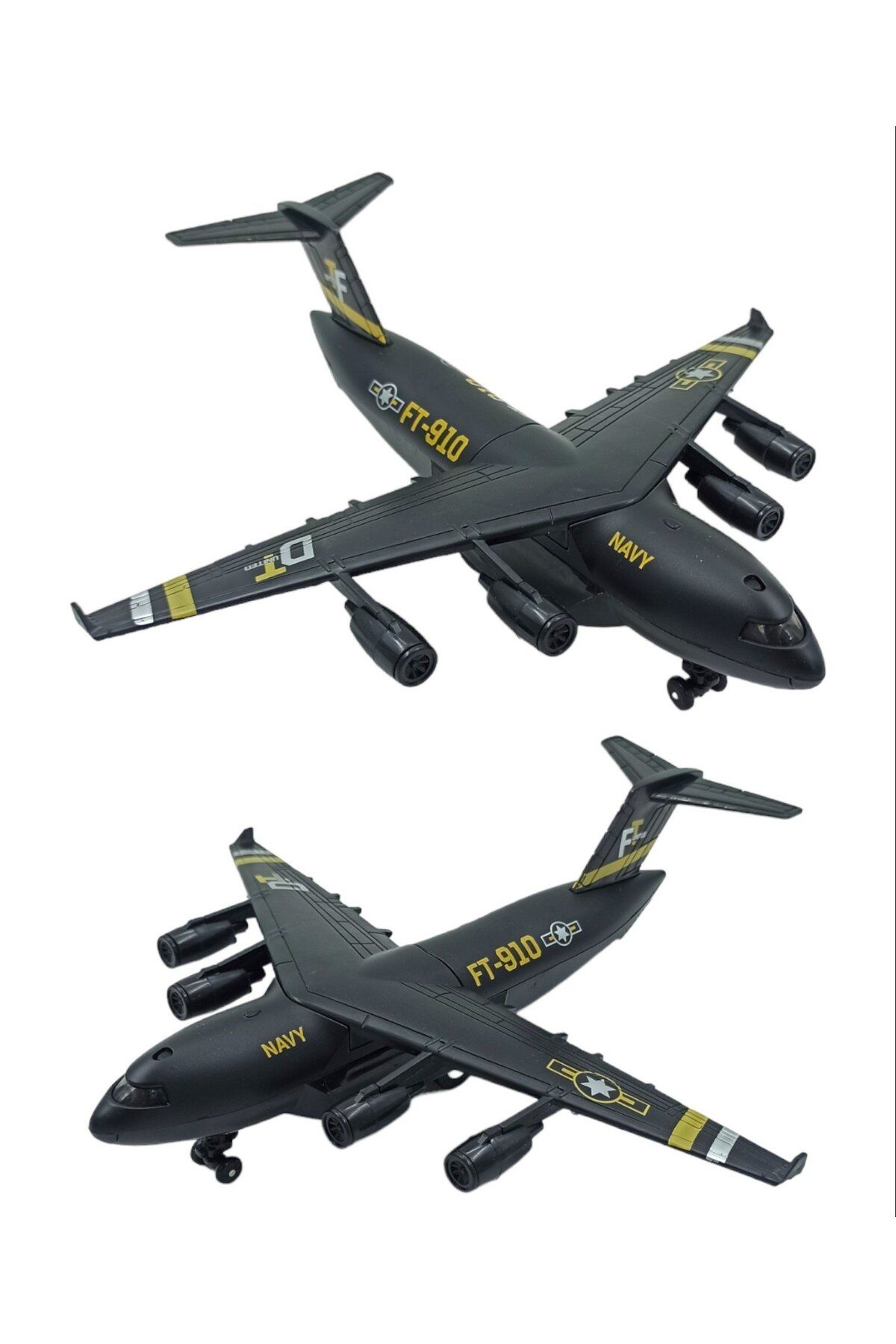 PopŞeker Oyuncak Askeri Kargo Uçağı Sesli Işıklı Metal Asker Kargo Uçağı Siyah 23cm.