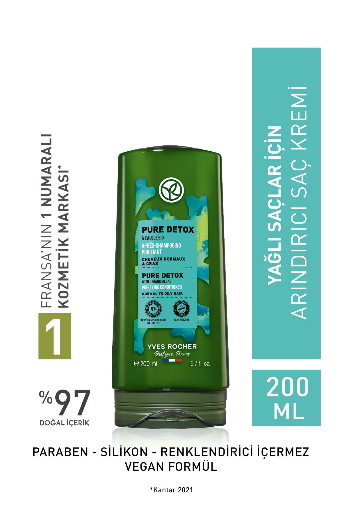Yves Rocher Yağlı Saçlar İçin (Pure Detox) Arındırıcı Saç Kremi - Vegan-200 ml