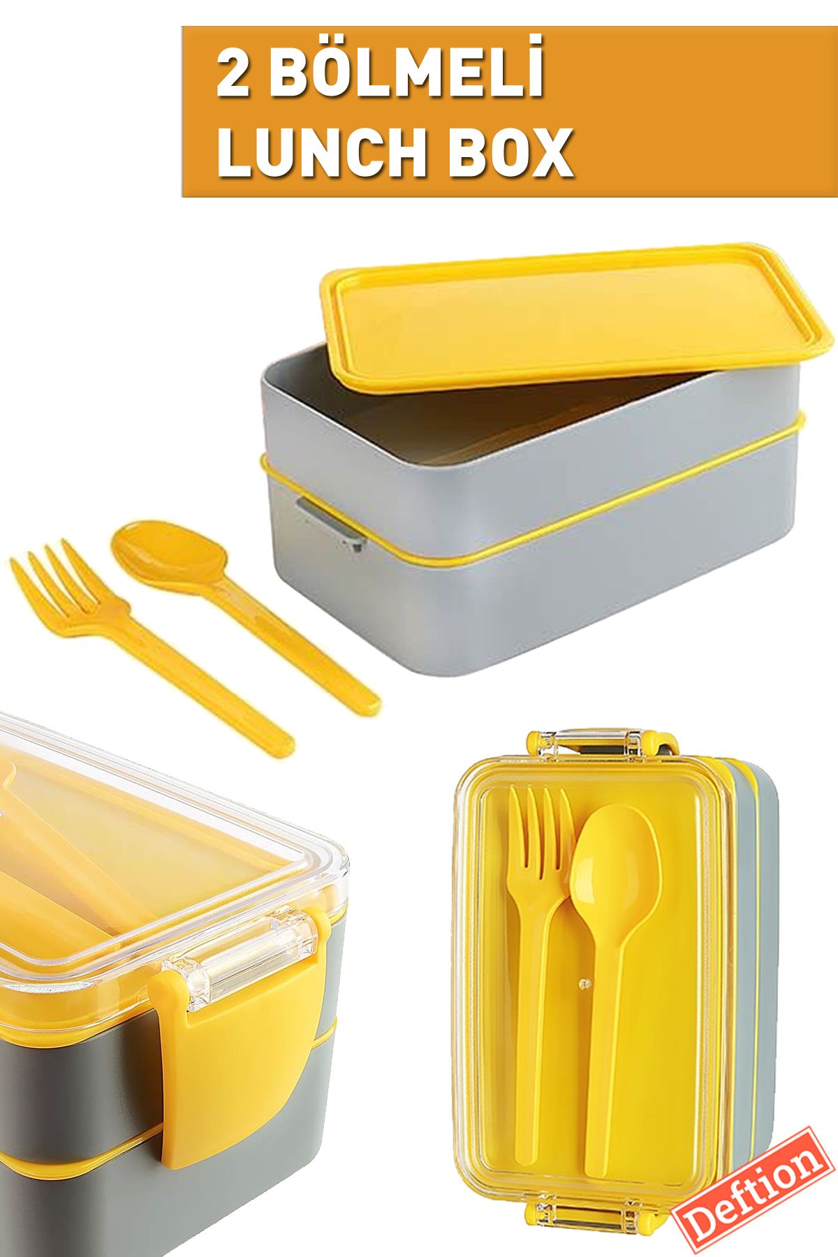 Deftion Gri 900ml Mini Lunch Box Beslenme Kutusu Plastik Sefer Tası Yemek Taşıma Lunchbox Okul Yurt Için