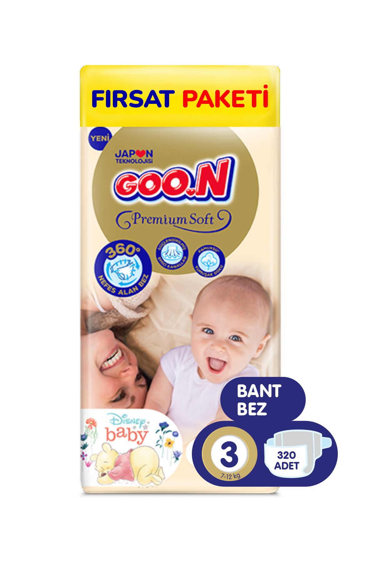 Goo.n Premium Soft 3 Numara Süper Yumuşak Bant Bebek Bezi Fırsat Paketi - 320 Adet