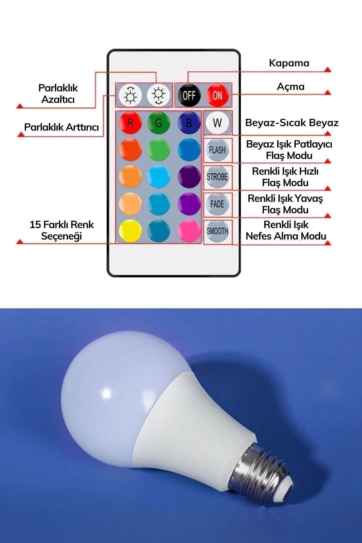 General Electric Led Uzaktan Kumandalı Renk Değiştiren Ampul Rgb 9w Beyaz Lamba Ve Renkli Ampul