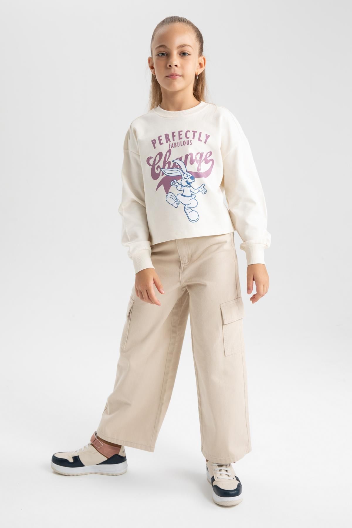 Defacto Kız Çocuk Wide Leg Kargo Geniş Paça Pamuklu Pantolon