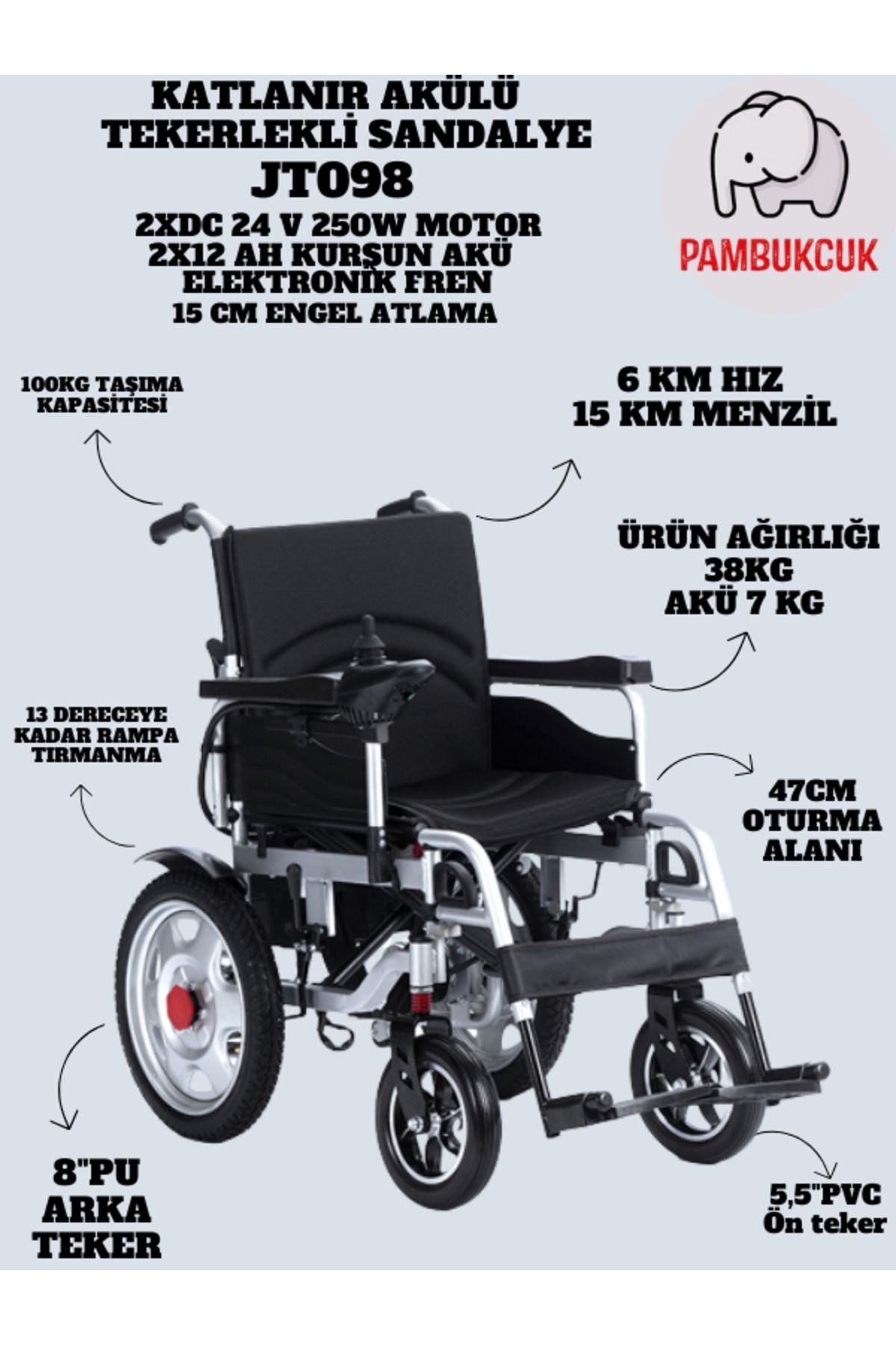 pambukcuk Katlanır Akülü Tekerlekli Sandalye JT-098