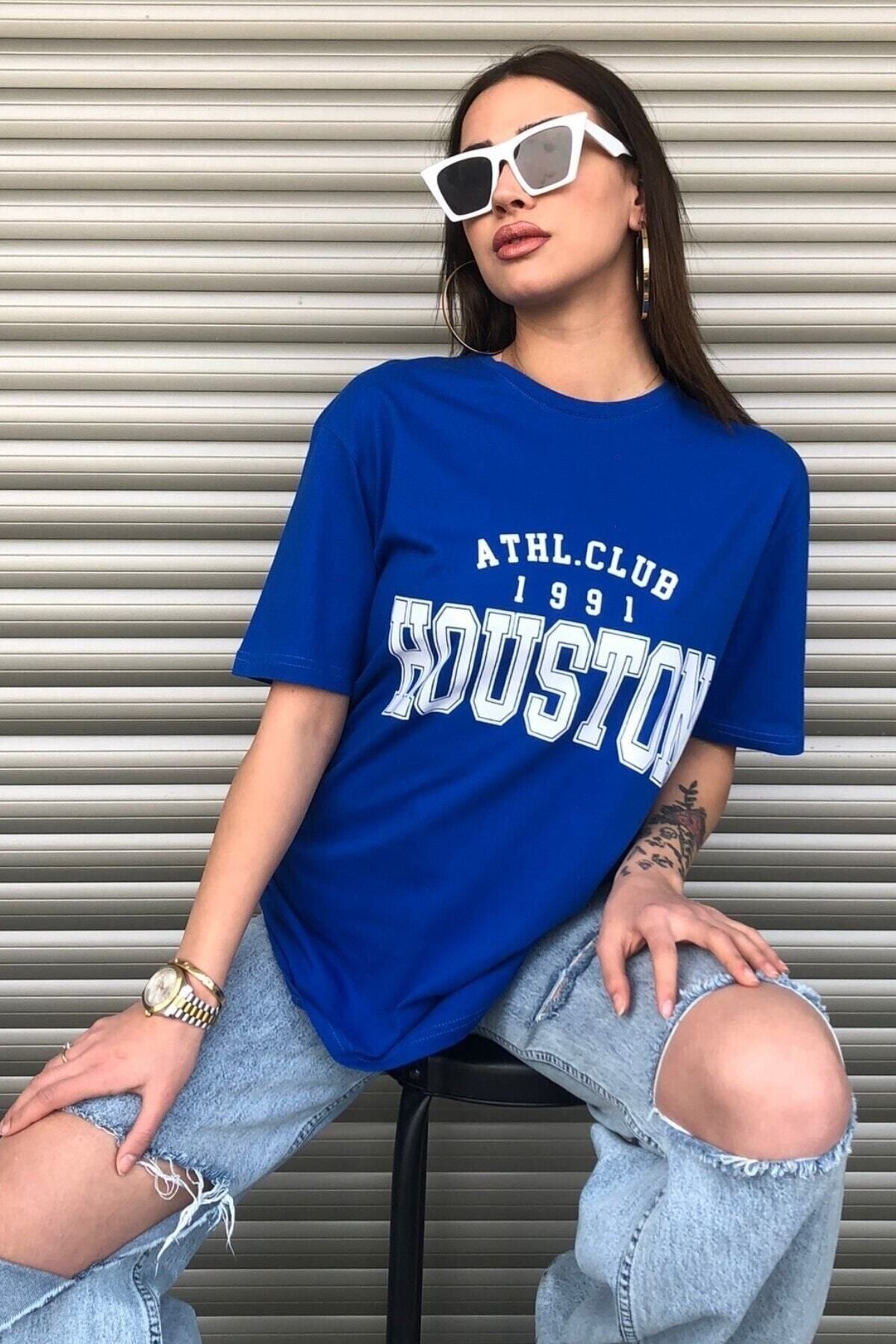 BYCOOLMEN Houston Kadın Oversize Mavi T-shirt