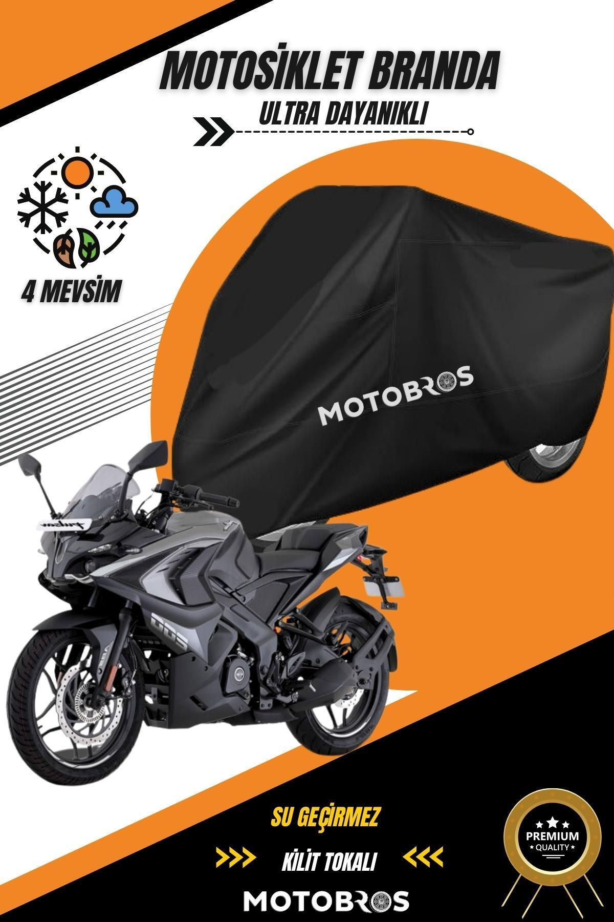 Motobros Pulsar Rs 200 Siyah Su Geçirmez Dayanıklı Motosiklet Brandası (EN KALIN) Kumaş Ömürlük Kullanım