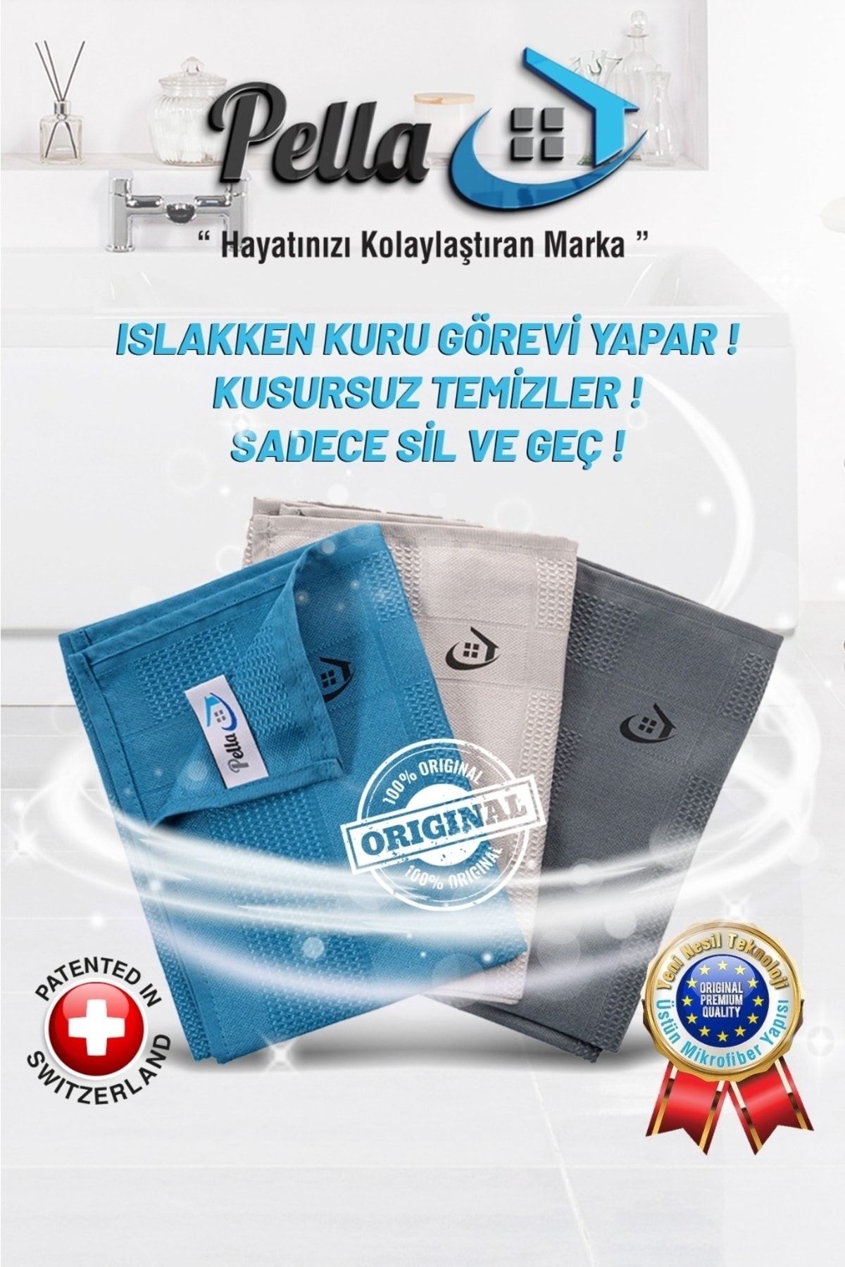 Pella ithal 3'lü Mikrofiber Temizlik Bezi