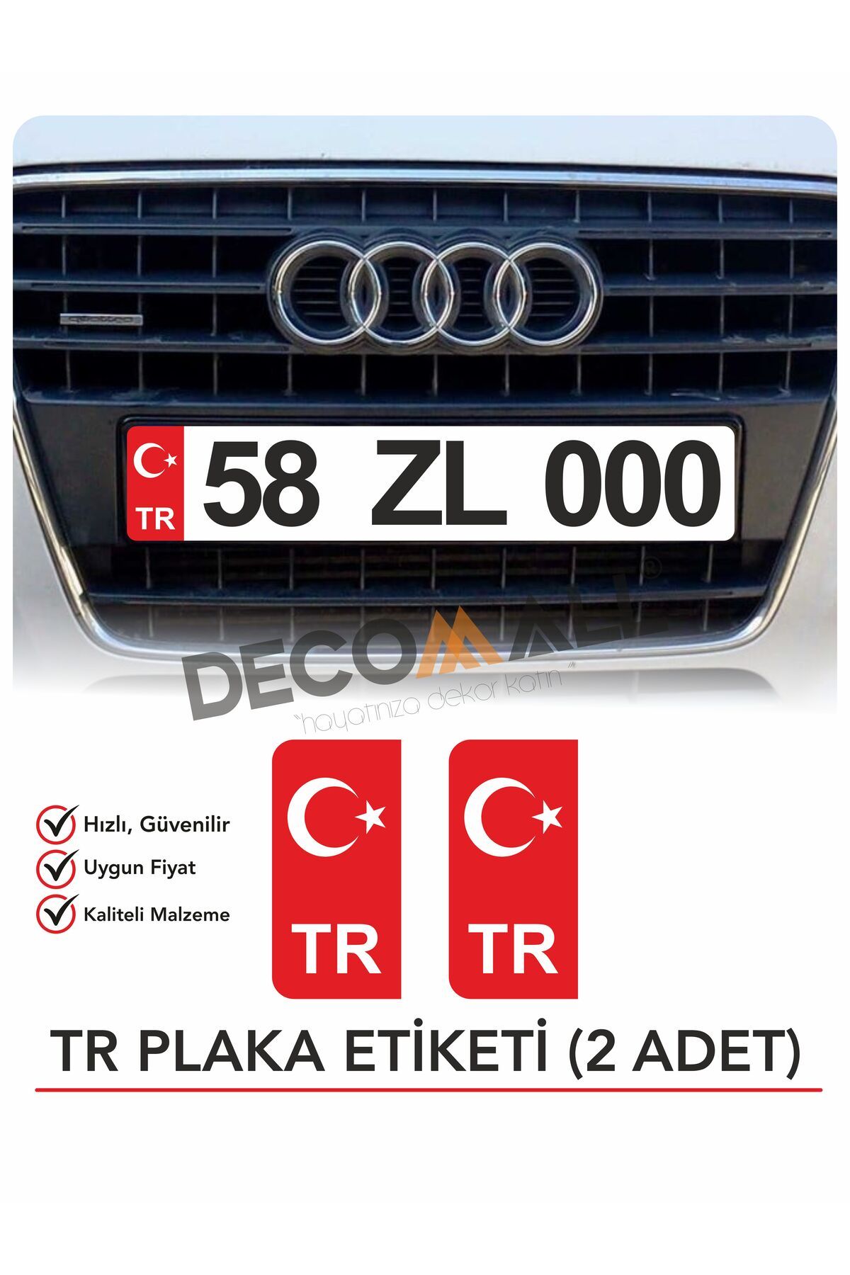 DECOMALL Tr Plaka Stıcker 2'li - Türkiye Plaka Stıcker - Türkiye Plakalık Stickeri 2 li