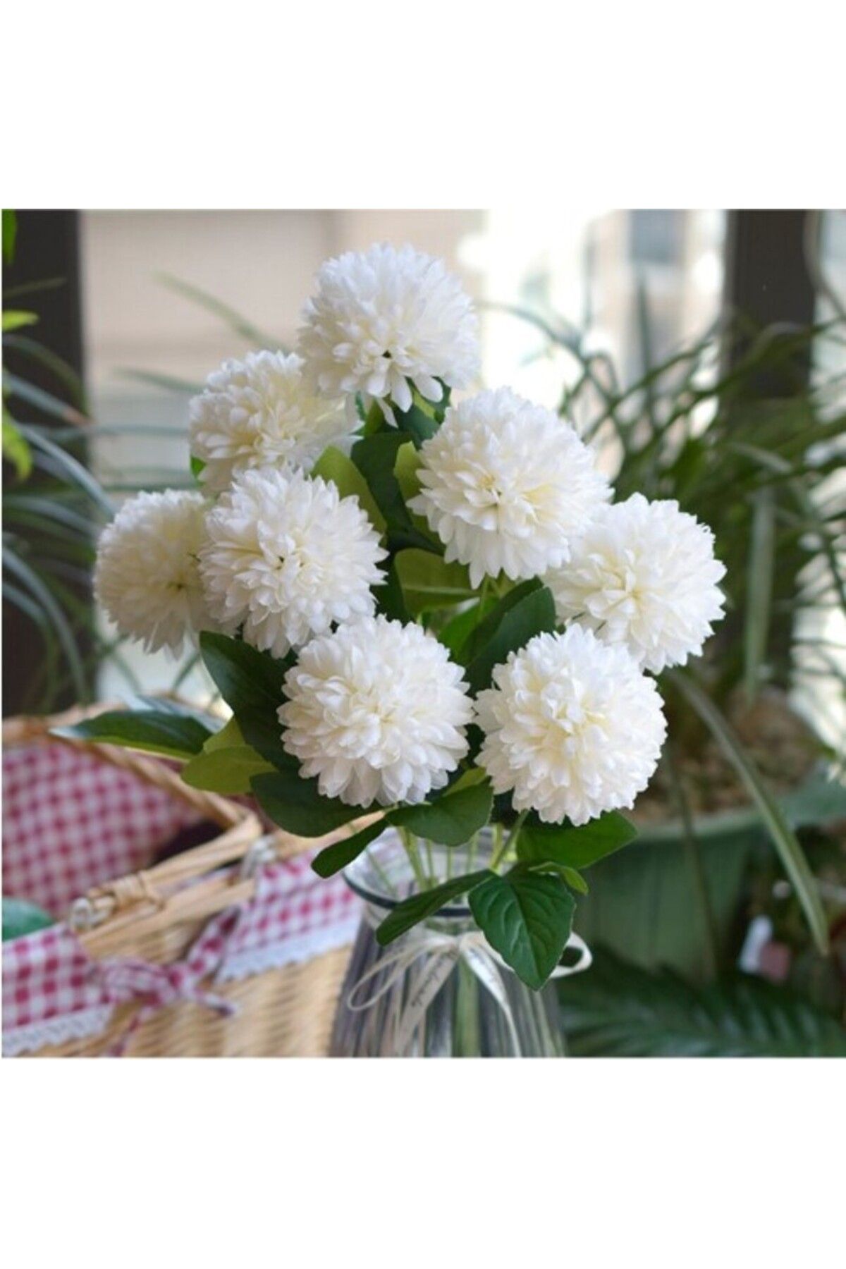 ledison 7 Dallı Krizantem Kartopu Yıldız Çiçek Beyaz