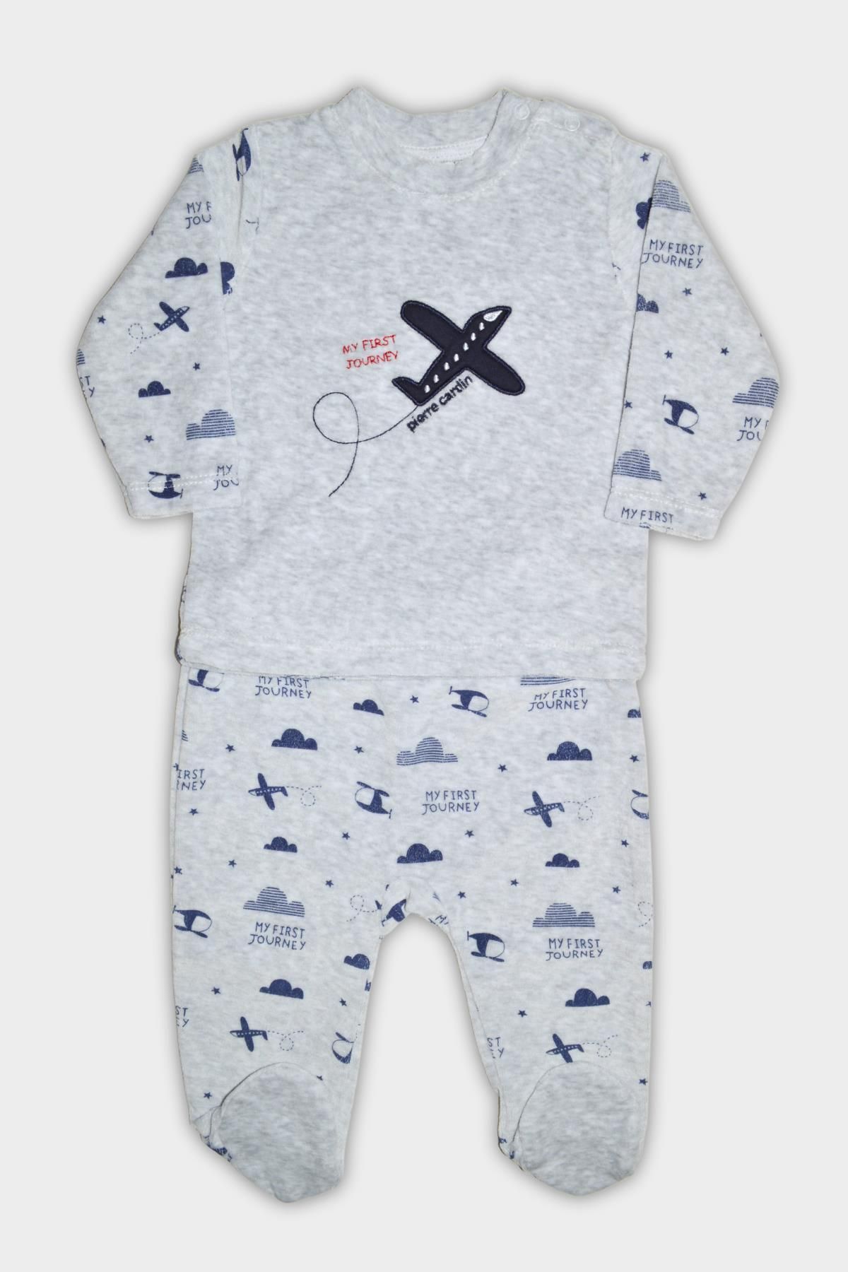 Pierre Cardin Uçak Desenli Kadife Kışlık Bebek Takımı Gri 305226