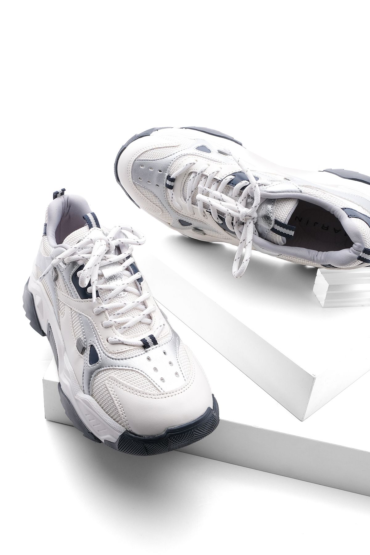 Marjin Kadın Yüksek Taban Sneaker Bağcıklı Spor Ayakkabı Virez Gümüş