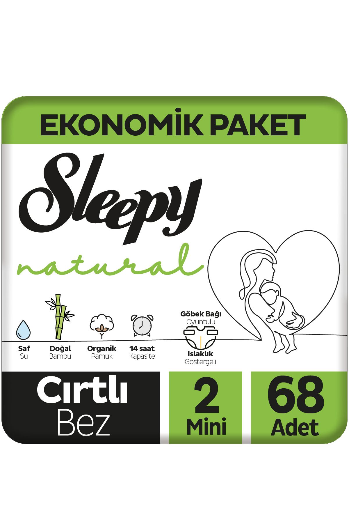 Sleepy Natural Ekonomik Paket Bebek Bezi 2 Numara Mini 68 Adet