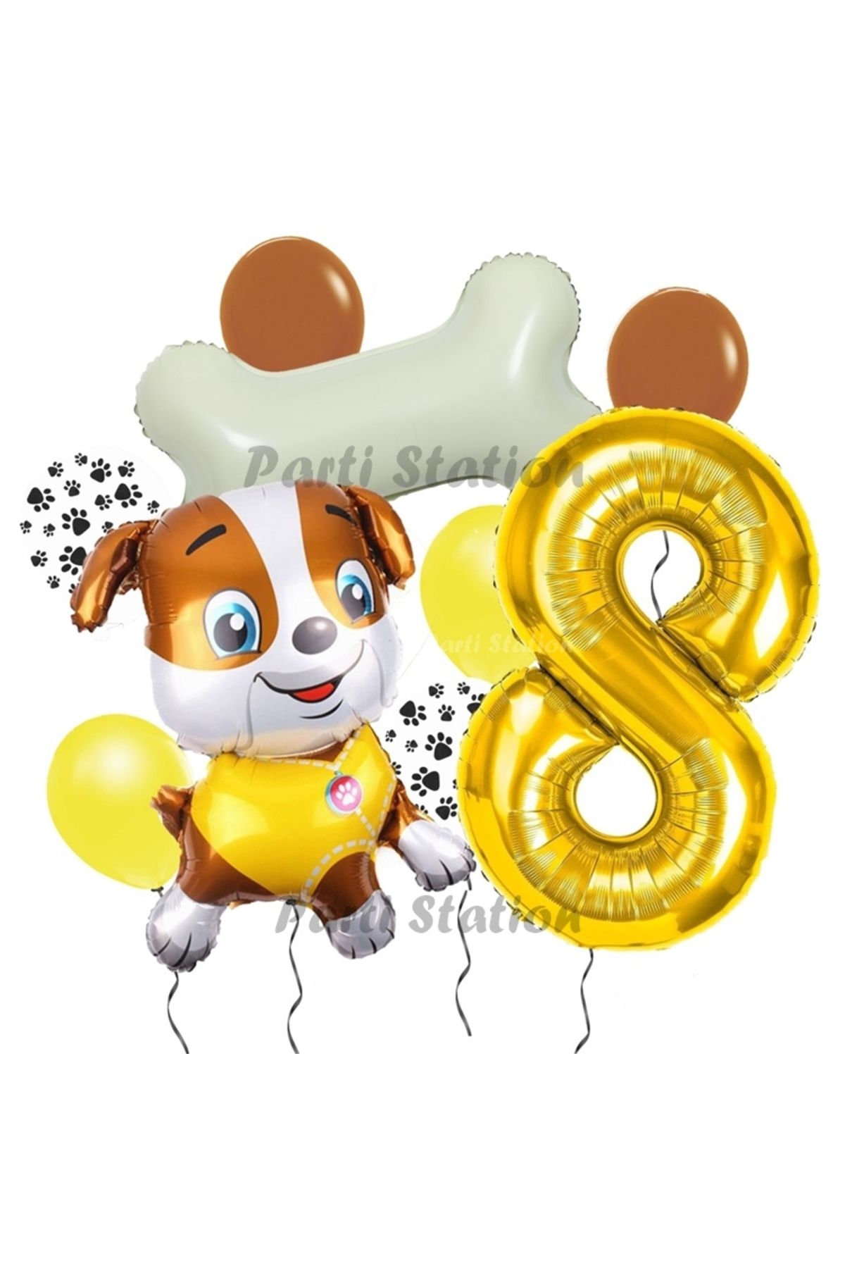 Parti Station İş Araçları İnşaat İşçisi Köpek Rubble 8 Yaş Balon Set Pav Petrol Konsept Doğum Günü Set