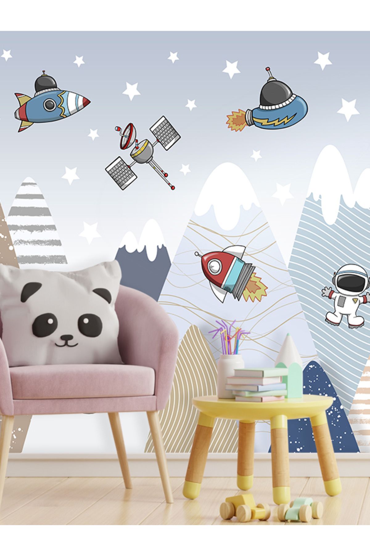 dreamwall Astronot Ve Uzay Araçları Desenli Sağlıklı Tekstil Duvar Kağıdı