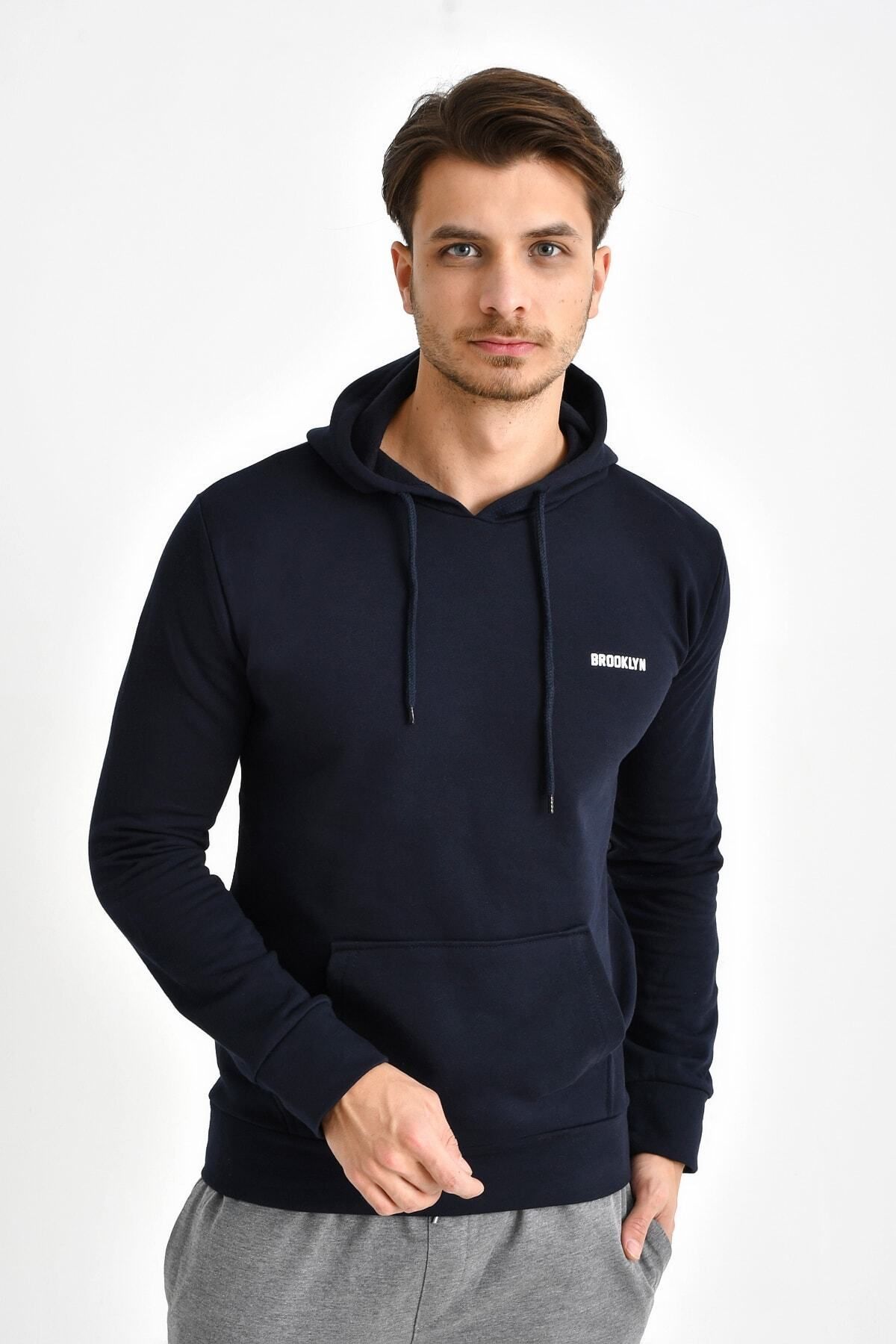 Superlife Kapşonlu Uzun Kollu Baskılı Dar Kalıp Ince Erkek Sweatshirt Spr 2019k61