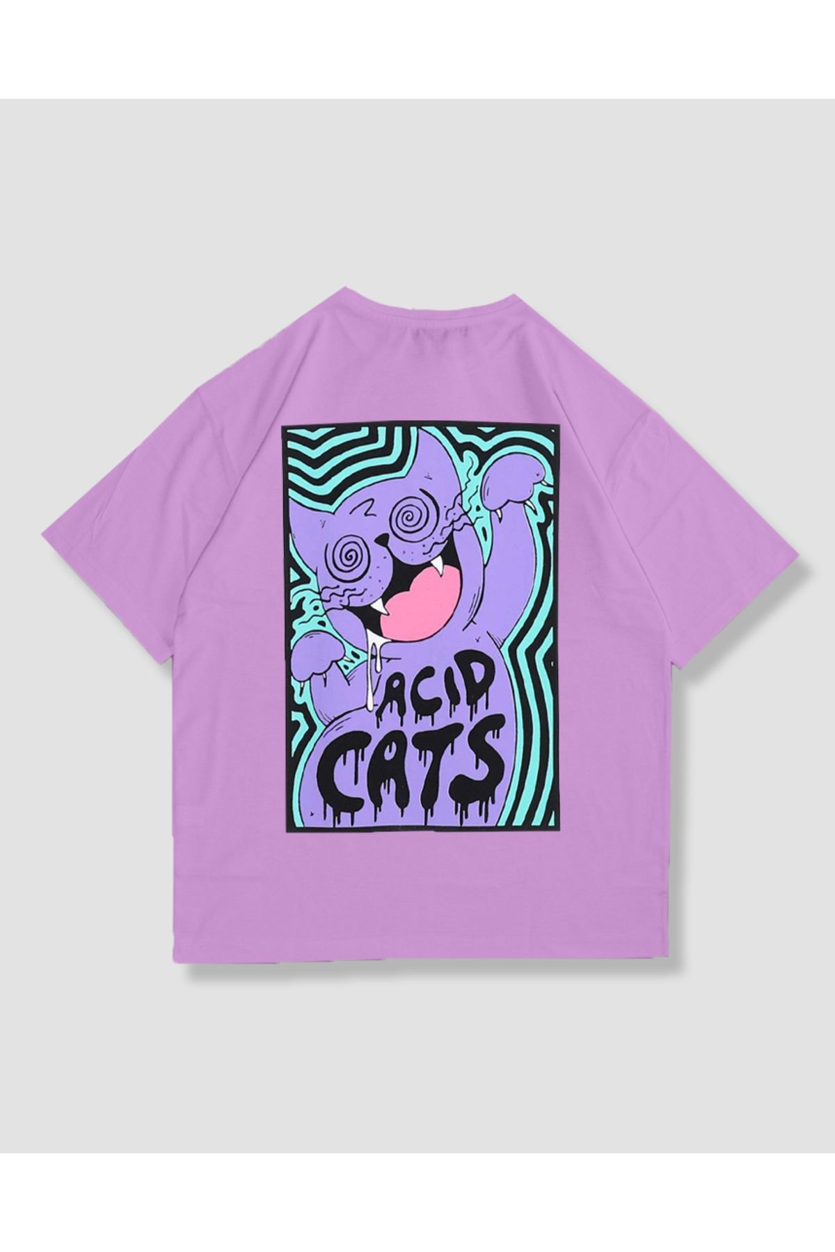 Sekizbiraltı Acid Cat Sırt Baskılı Lila Oversize Unisex Tshirt