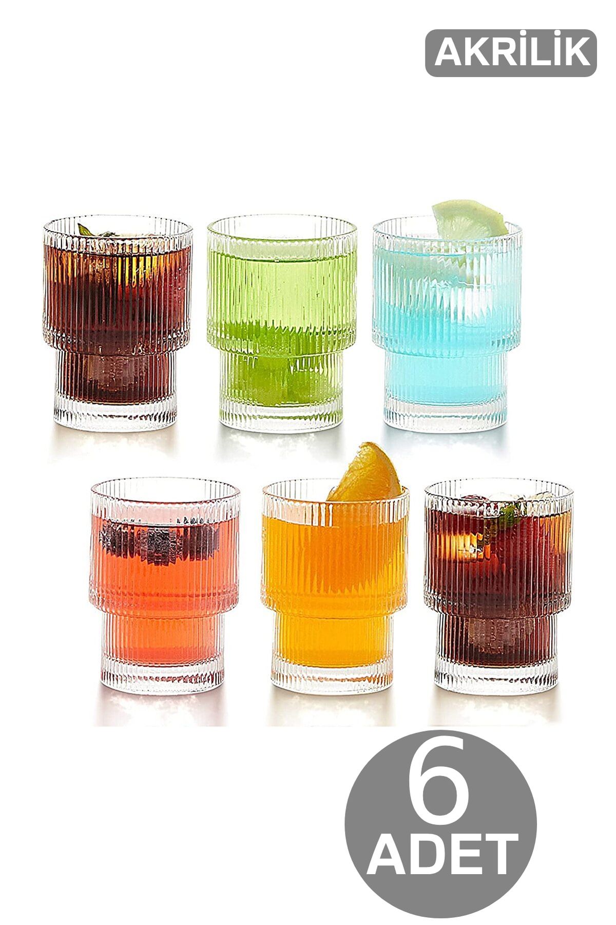 Tugomer 6'lı Bardak Takımı - Akrilik Stil Su Meşrubat Bardağı - Dekoratif Içecek Bardağı 300 ml Cam Değildir