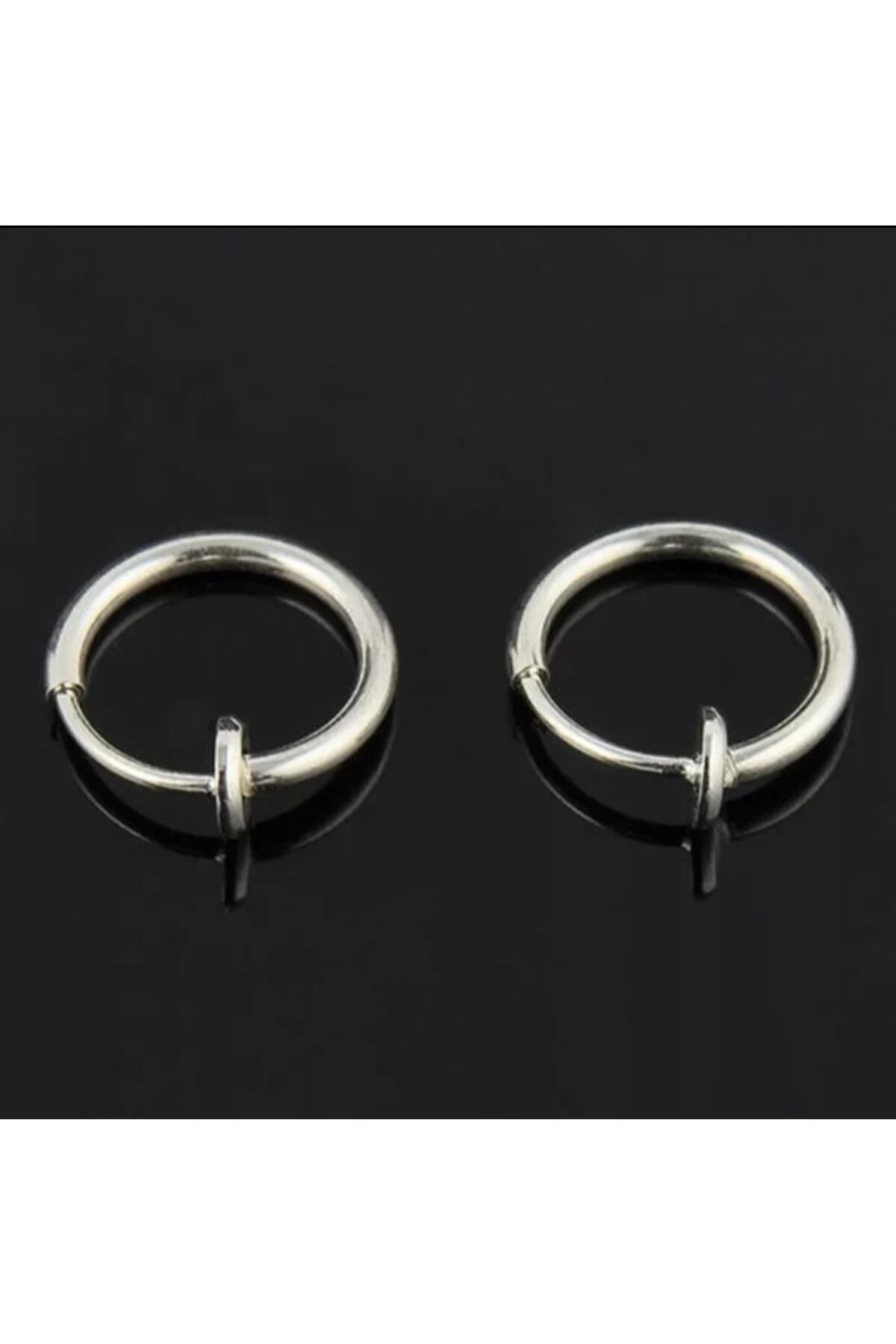 Penguen Dükkan Fake Piercing-küpe 2'li Gümüş Renk Sıkıştırmalı 316l Paslanmaz Çelik (kulak-burun-dudak)