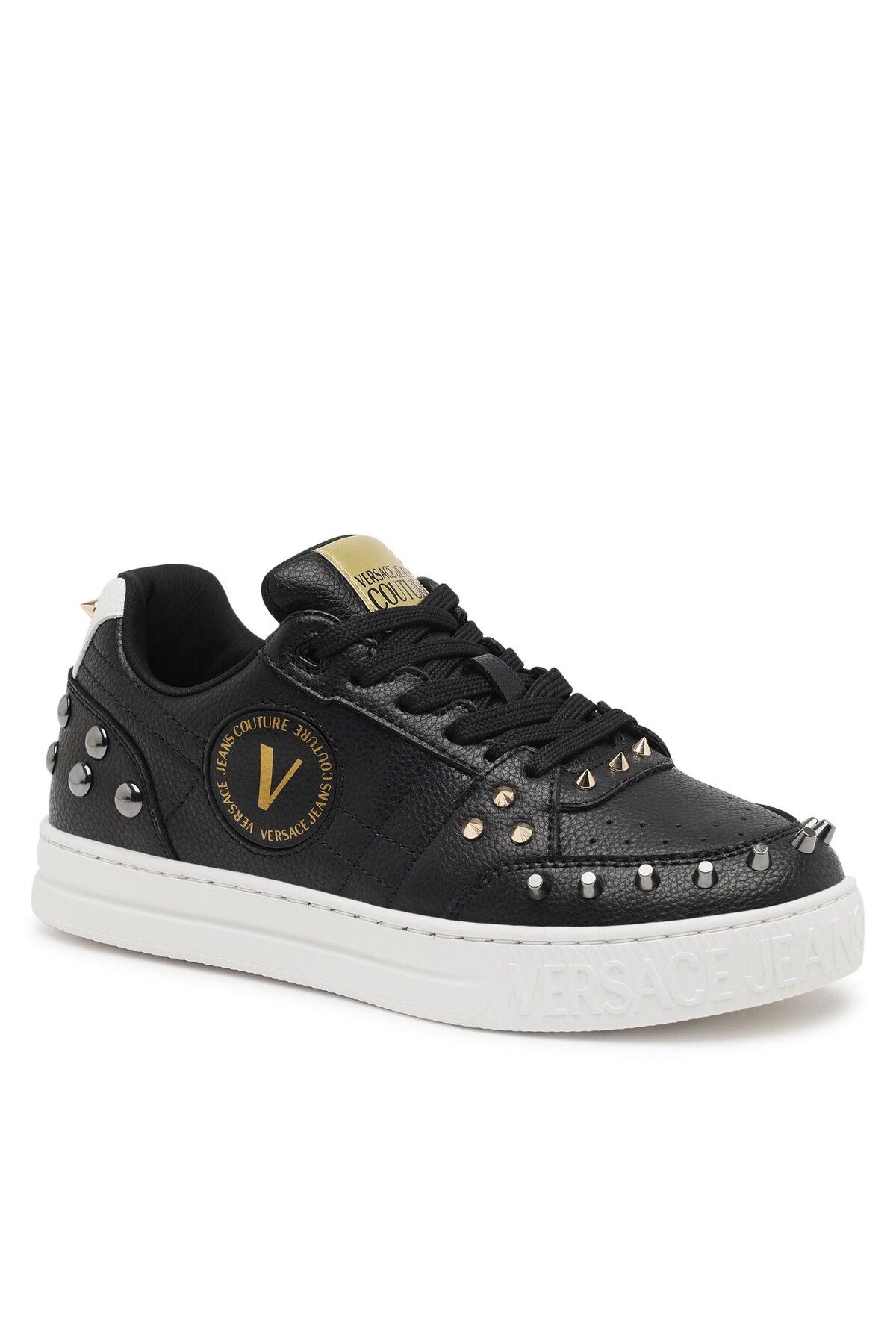 Versace Kadın Marka Logolu Rahat Taban Bağıcıklı Siyah Sneaker 75VA3SKC ZP318-M09