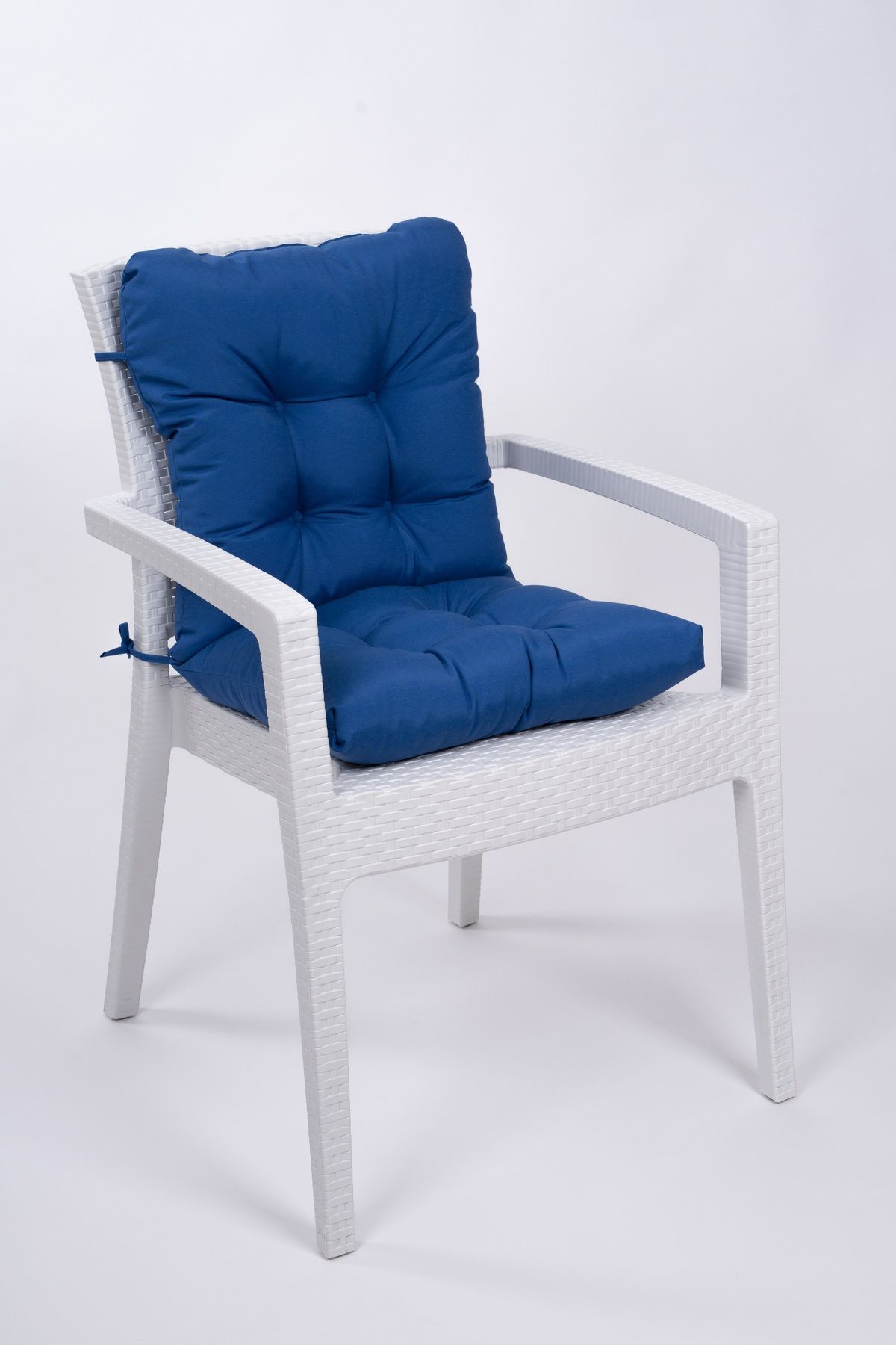 ALTINPAMUK Neva Pofidik Mavi Arkalıklı Sandalye Minderi Özel Dikişli Bağcıklı 44x94 Cm