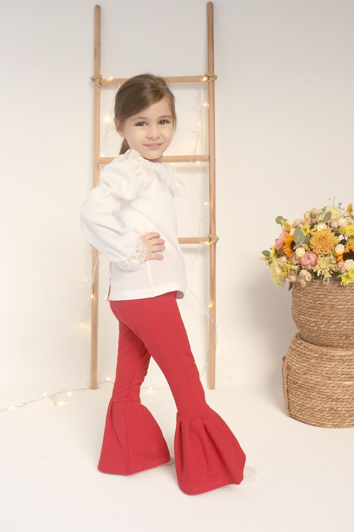 Parla Kids Kız Çocuk Kırmızı Ispanyol Paça Yüksek Bel Lastikli Tayt Pantolon