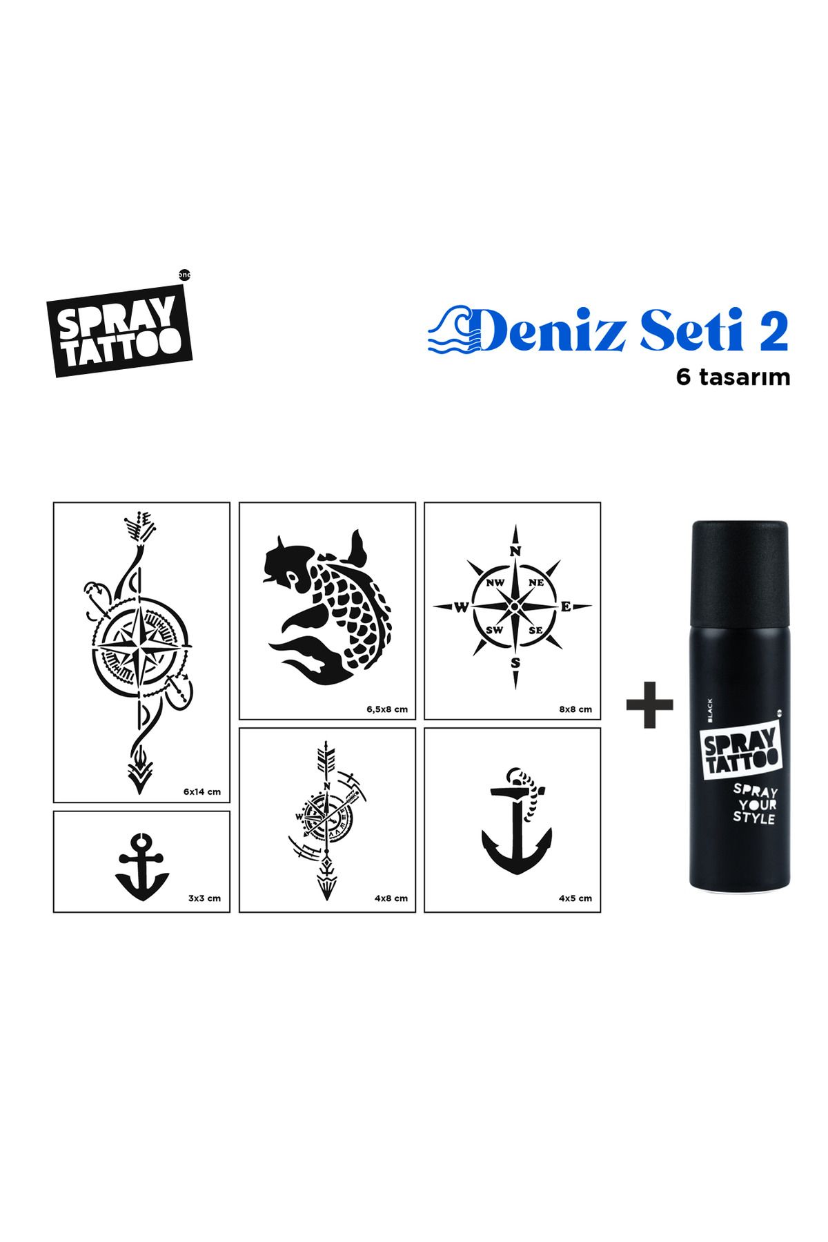 One Spray Tattoo Deniz + Siyah Sprey Seti 2