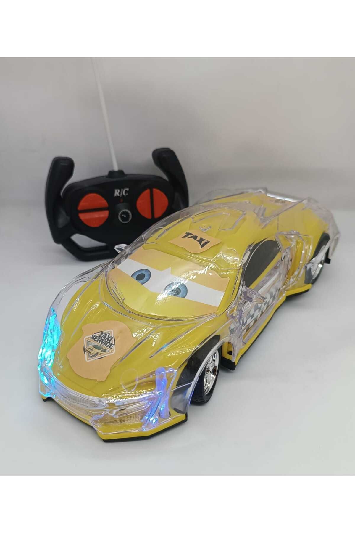 LRS STORE Uzaktan Kumandalı Araba Disko Işıklı Süper Kaplama Sarı Taksi Şimşek Mcqueen Cars