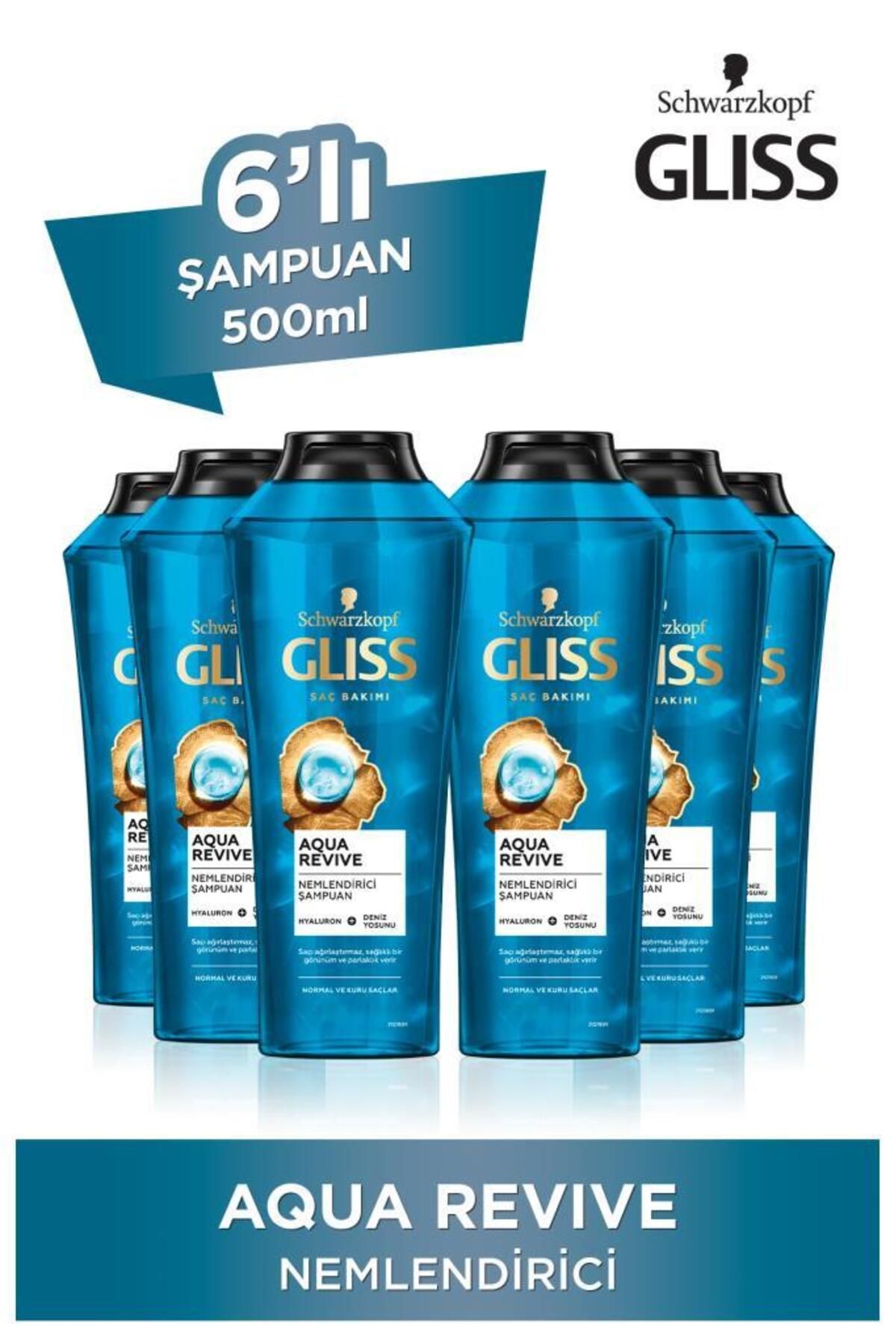 Gliss Aqua Revive Nemlendirici Şampuan - Hyaluron Ve Deniz Yosunu Özü Ile 500 ml X 6 Adet
