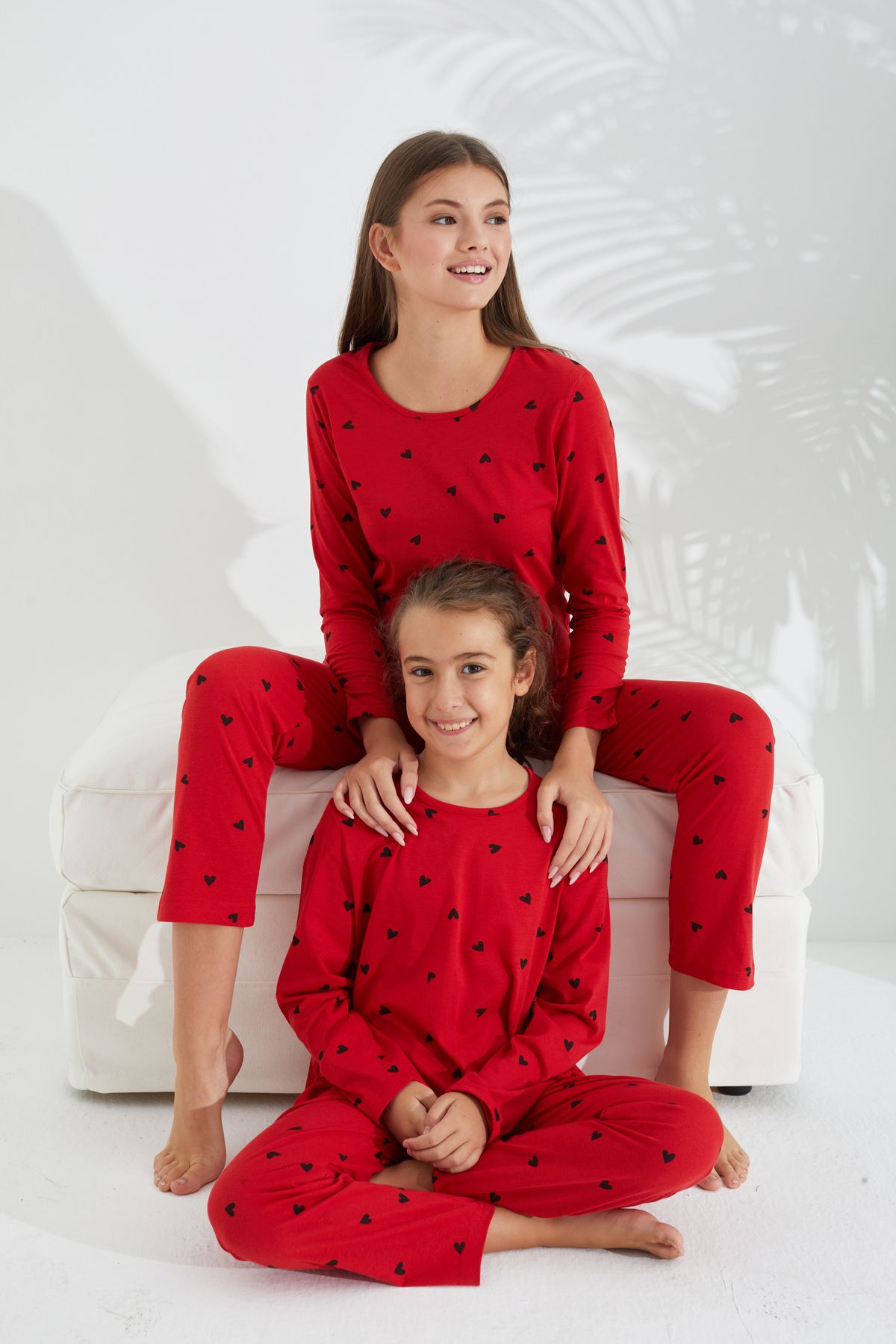 Siyah İnci Kırmızı Pamuklu Pijama Takımı