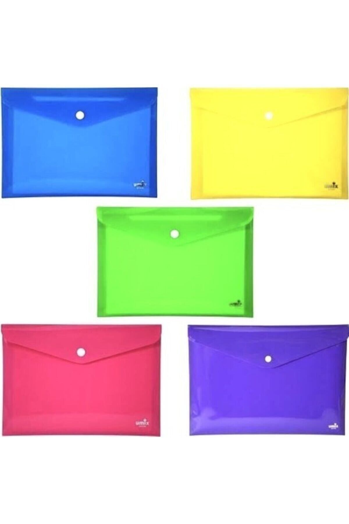Umix Çıtçıtlı Zarf Dosya A4 5 Renk 300 Mikron Kalınlık 5'li