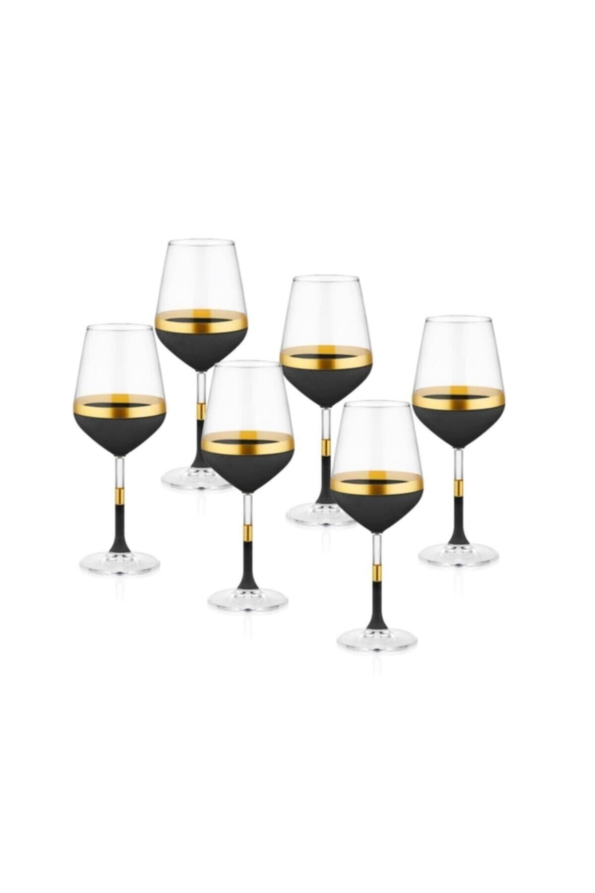 The Mia Siyah & Gold Glow Şarap Kadehi 6'lı Set