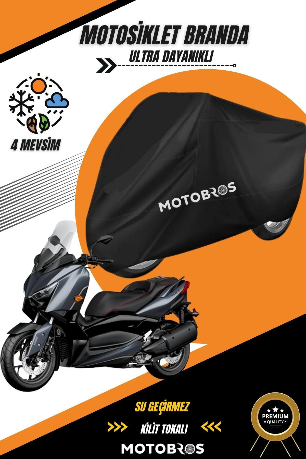 Motobros Yamaha Xmax Siyah Su Geçirmez Dayanıklı Motosiklet Brandası (EN KALIN) Kumaş Ömürlük Kullanım