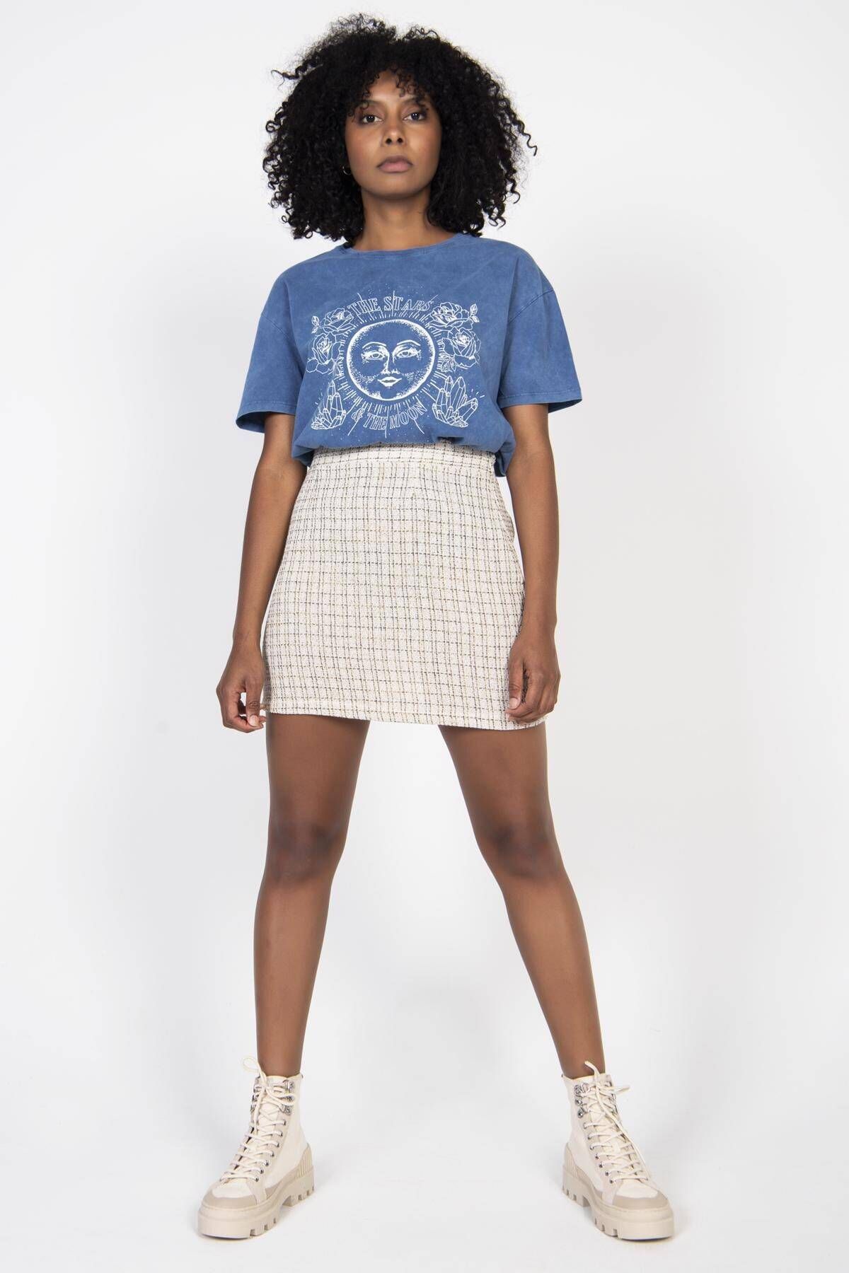 Addax Kadın Mavi Baskılı T-shirt