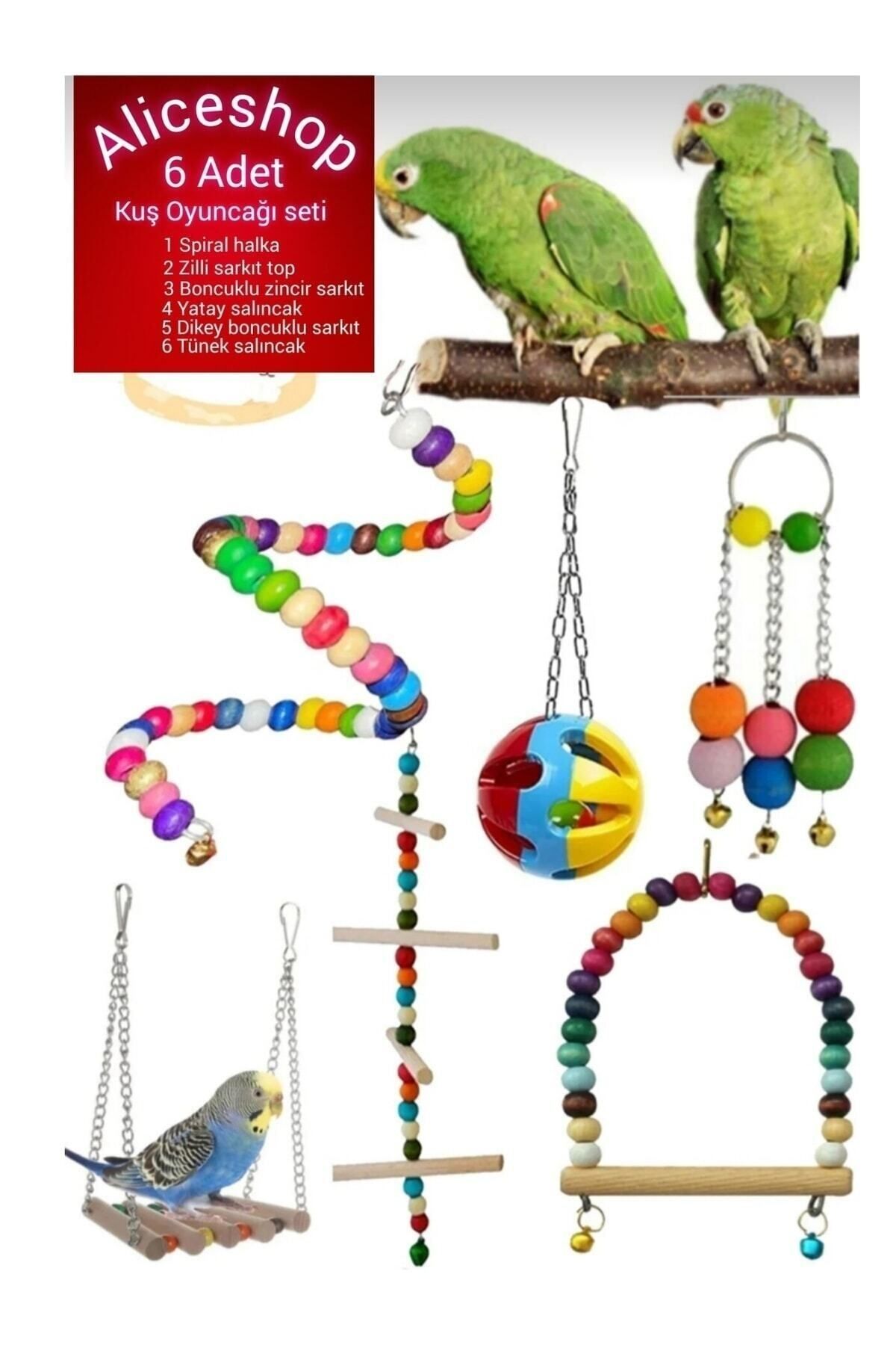 Alice Muhabbet Kuşu Ve Boyutlarındaki Kuşlar Için 6 Lı Oyuncak Seti