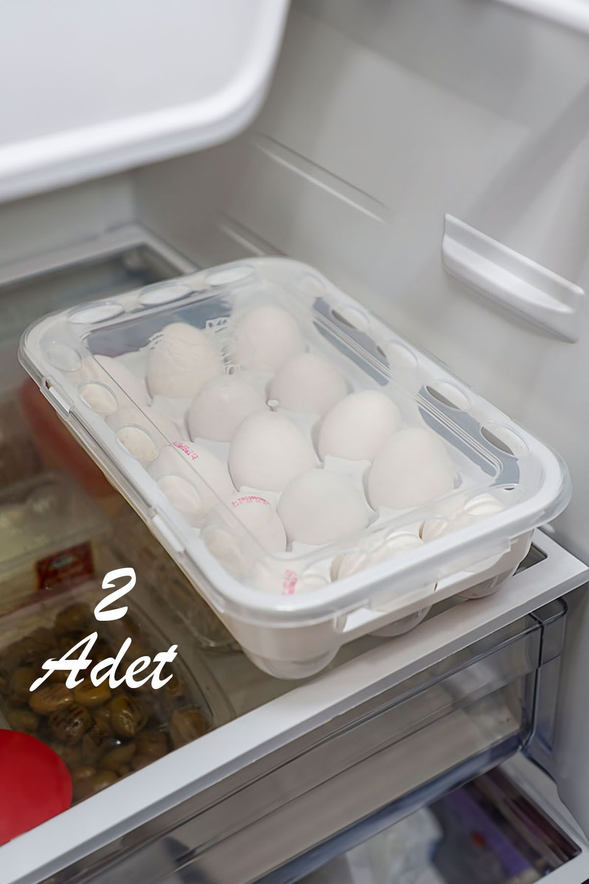 Porsima Org-31 2 Li 15 Bölmeli Kilit Kapaklı Yumurtalık Saklama Kabı Buzdolabı Yumurta Organizeri Beyaz