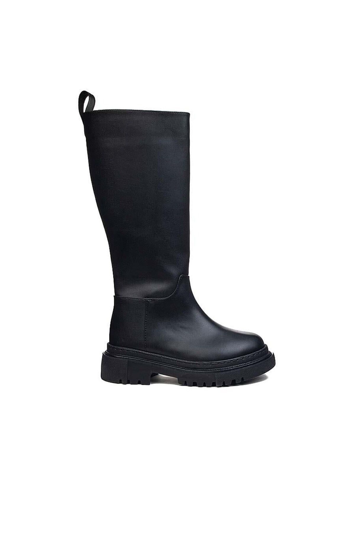 AlbiShoes Rahat Fermuarlı Uzun Düz Taban Kadın Diz Altı Postal Çizme Bot