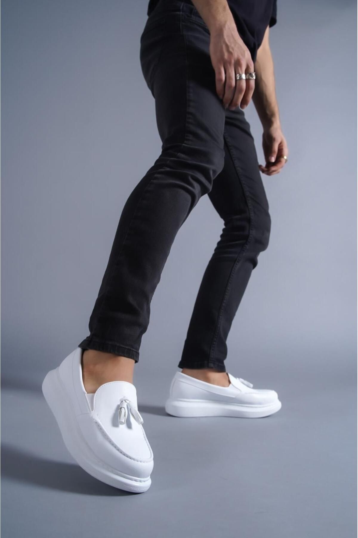 BZ Moda B818 BT Bağcıksız Ortopedik Taban Erkek Klasik Ayakkabı Beyaz