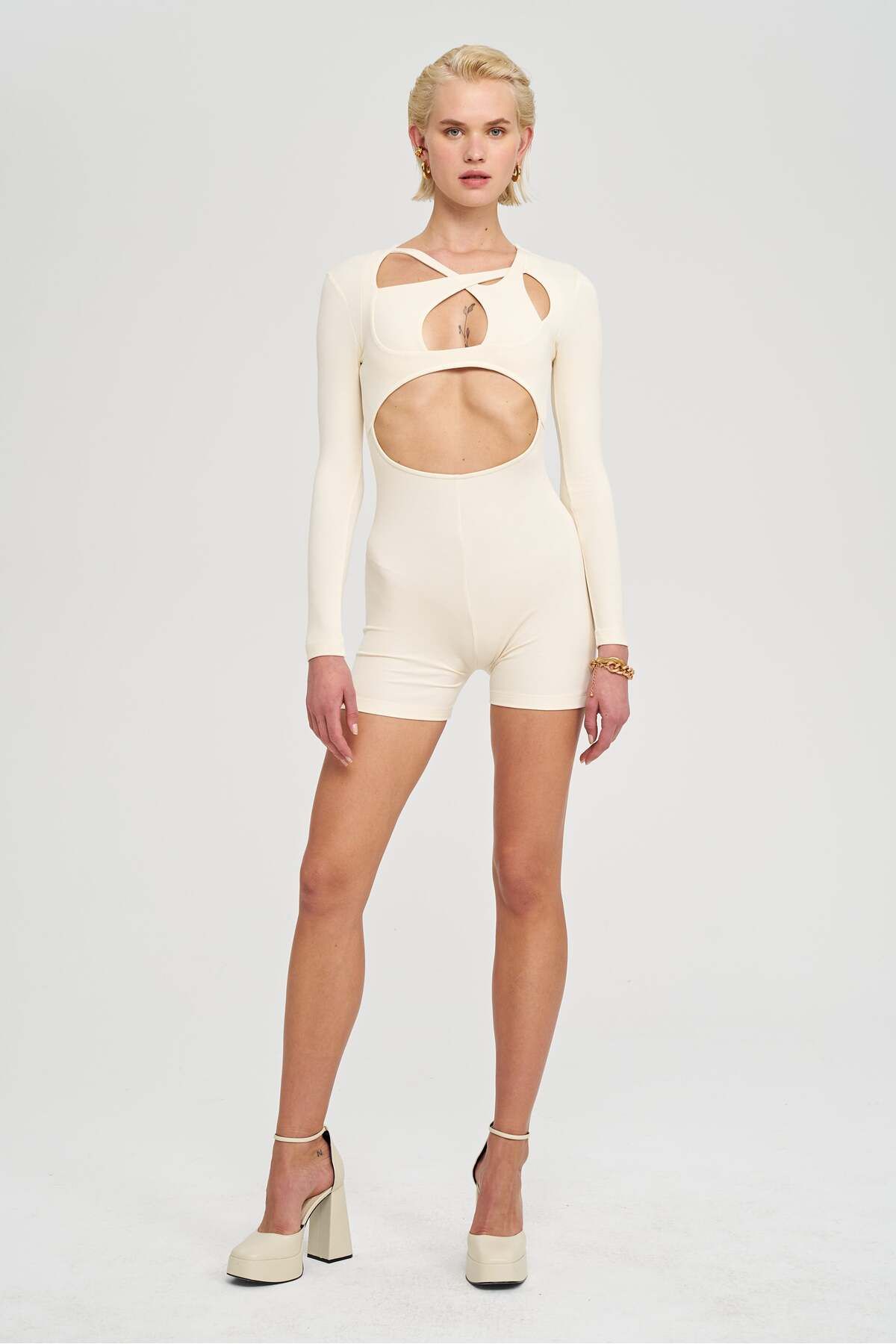 IAMNOTBASIC Jean Playsuit - Fildişi Tulum