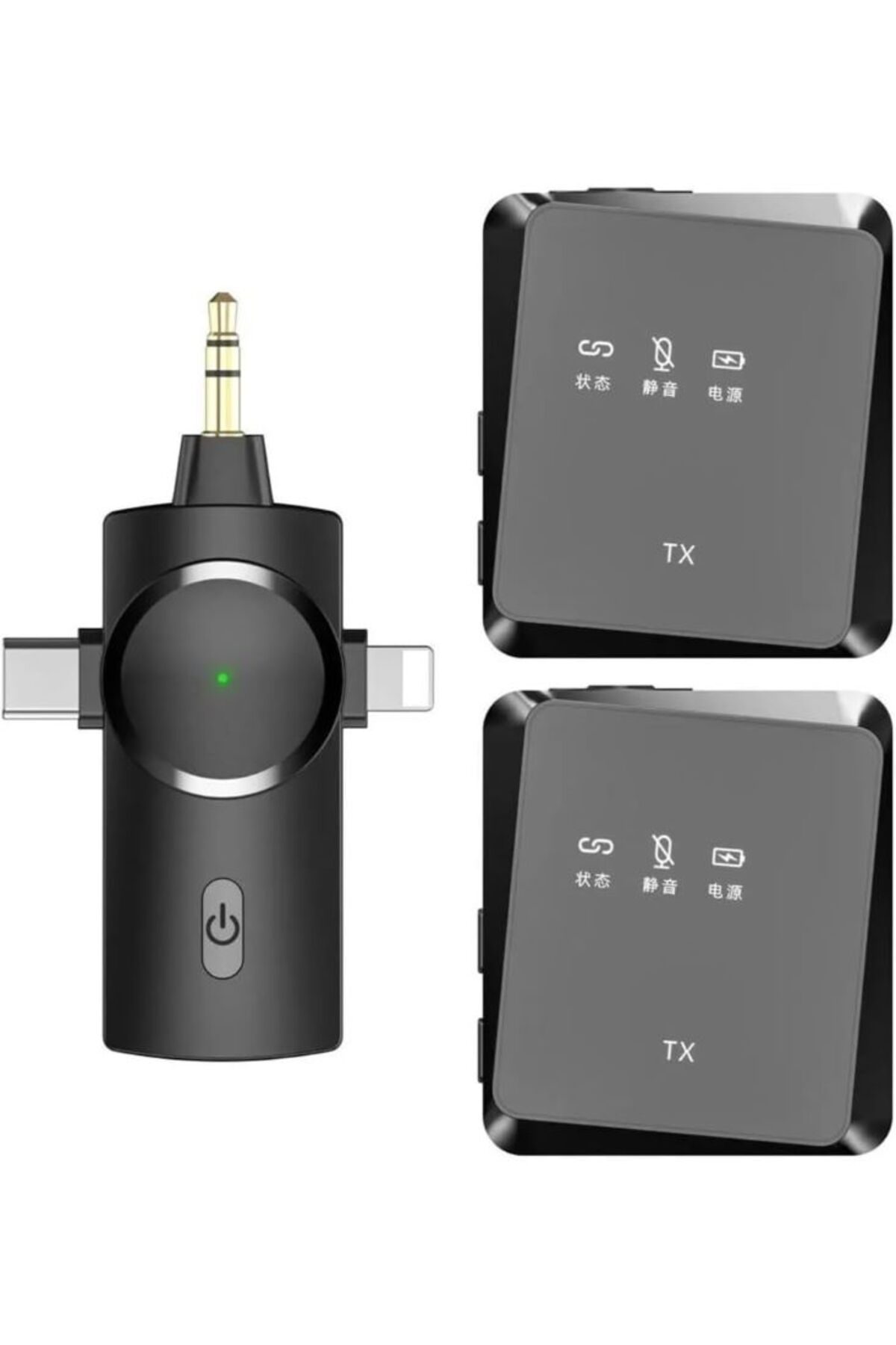 Coverzone Kablosuz İkili Yaka Mikrofonu iPhone ile Uyumlu 3.5mm Aux iPhone Type-C Kondansatörlü VLG3