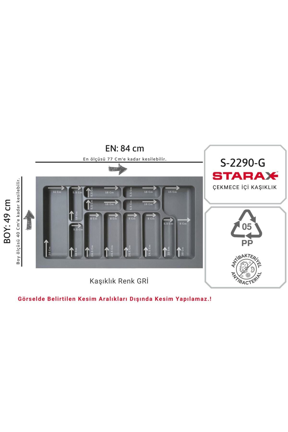 Starax 84x49 Çekmece Içi Gri Plastik Kaşıklık S-2290-g