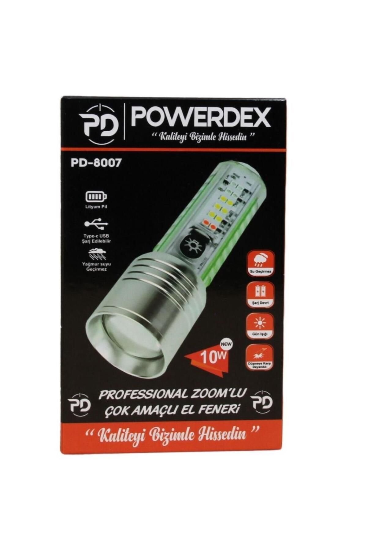 powerdex Pd-8007 Su Geçirmez Şarjlı Profesyonel El Feneri