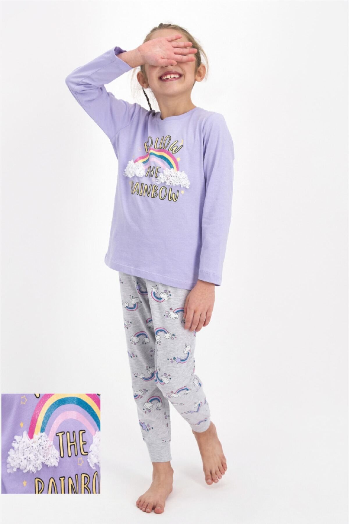 Rolypoly Kız Çocuk Lila Uzun Kollu Pijama Takımı
