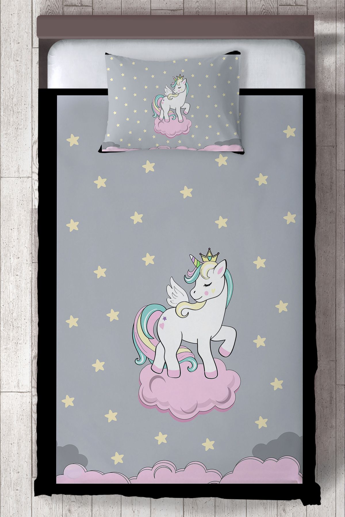 Chiron Baby Bebek Ve Çocuk Odası Unicorn Organik Boyalı, Renkli Yatak Örtüsü Seti Toplam 2 Parça