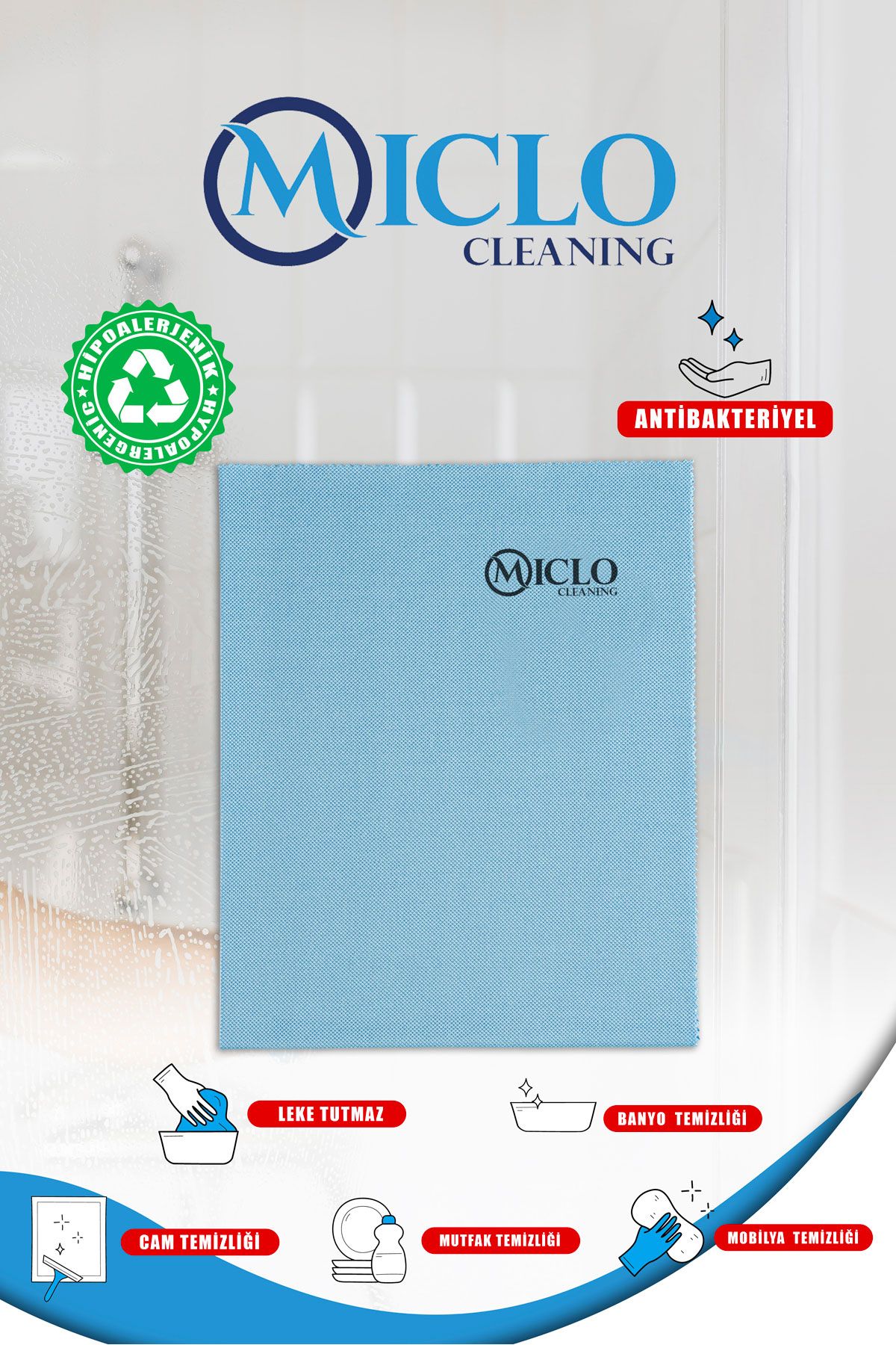 MICLO CLEANING 1 Adet - 40x50cm Mikrofiber Lacoste Desen | Sihirli Cam Ayna Bezi
