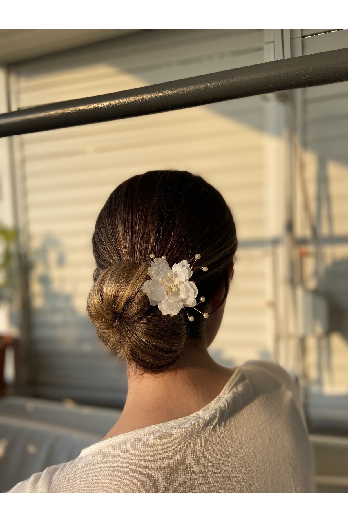 Pearly Handmade Beyaz Çiçek Firkete Inci Saç Tokası Firkete Düğün-kına-nişan Topuz Tokası