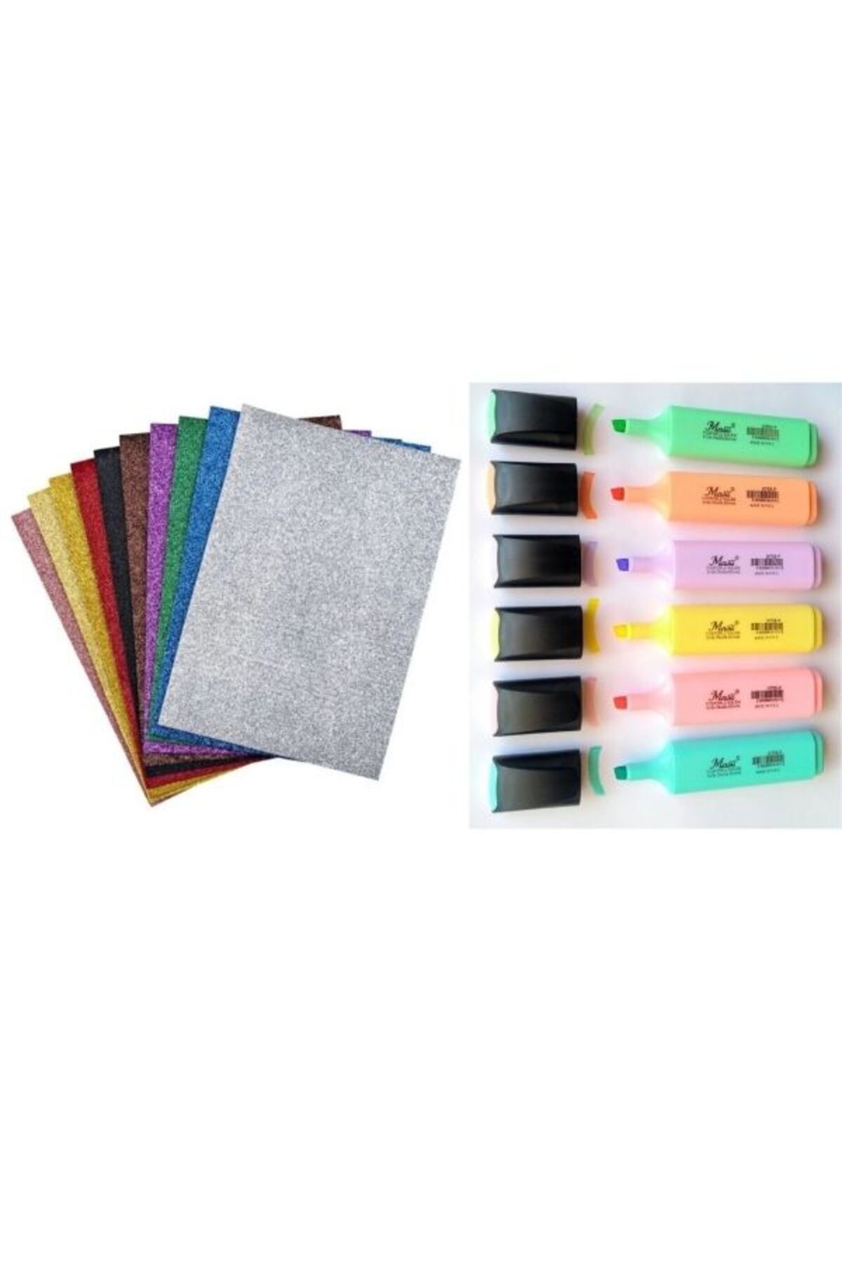 EVA Çook Simli Yapışkanlı 20x30 Cm + Masis Pastel Renk Fosforlu Işaretleme Kalemi 6 Lı Set Fosfor6
