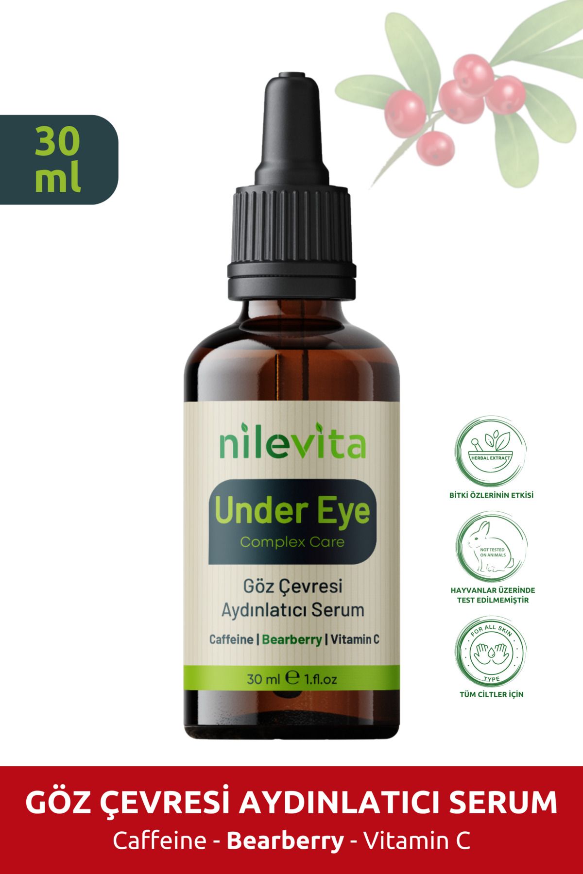 nilevita Göz Altı Morluk Ve Torbalanma Karşıtı Göz Çevresi Aydınlatıcı Serum, Caffeine & Vitamin C 30ml