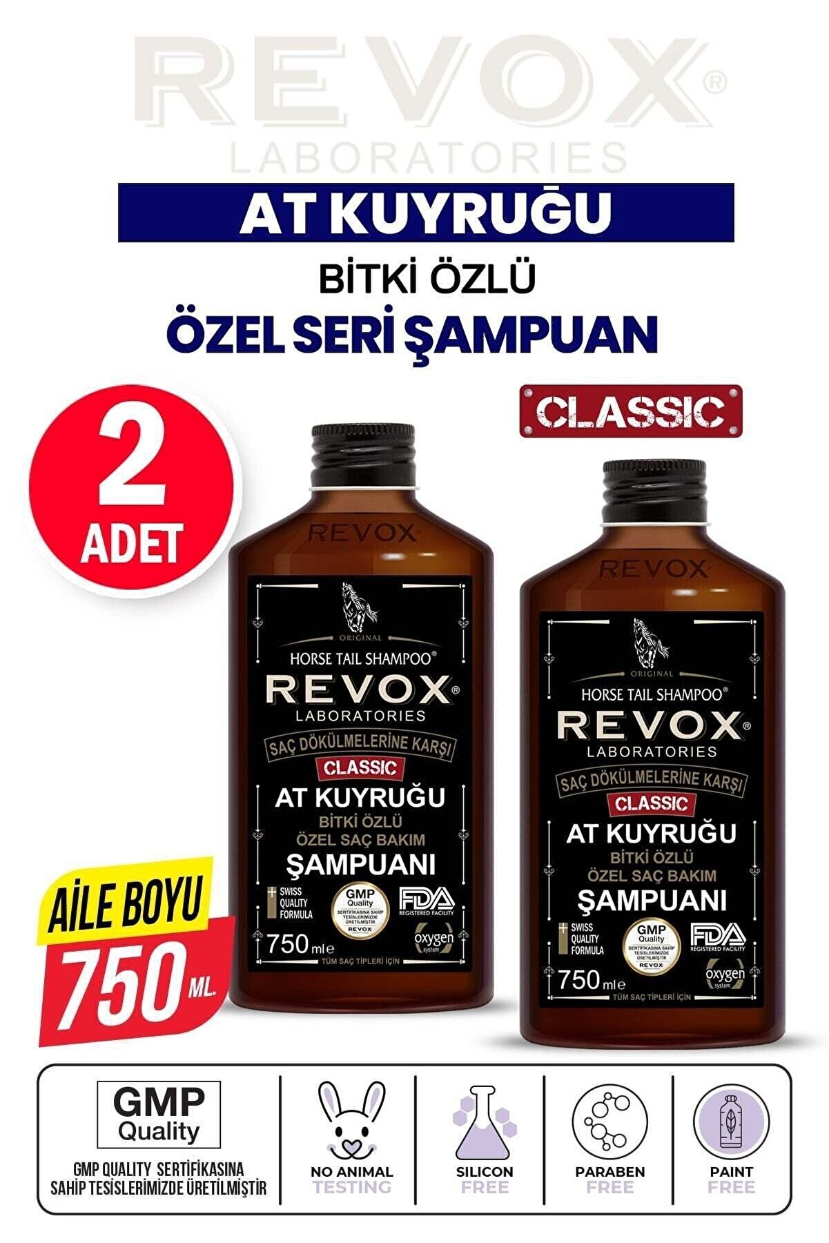 Revox At Kuyruğu Bitki Özlü Saç Dökülme Karşıtı, Hızlı Uzama Etkili Şampuan/ 2 Li Set / 750 ml 750 ml