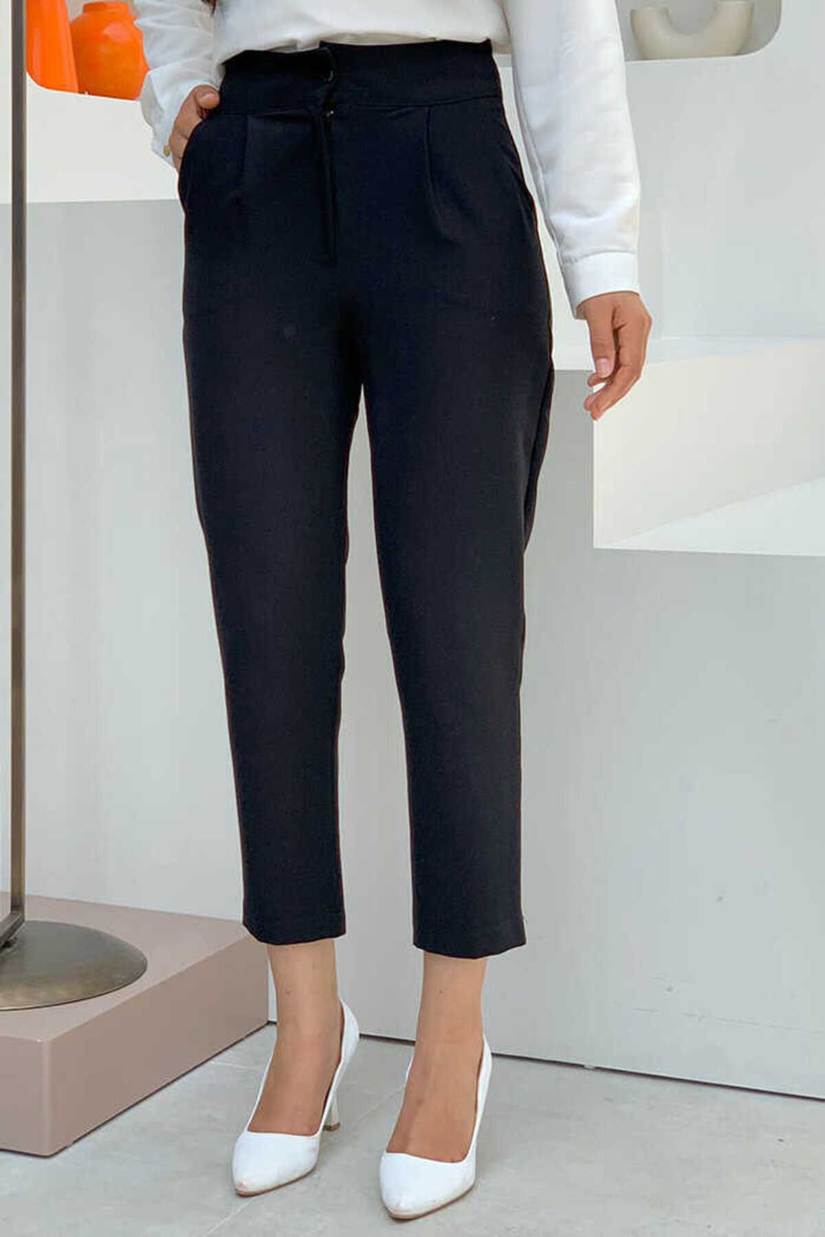 Bym Fashion Büyük Beden Fermuarlı Cep Detaylı Kalem Pantolon 0201-1 Siyah