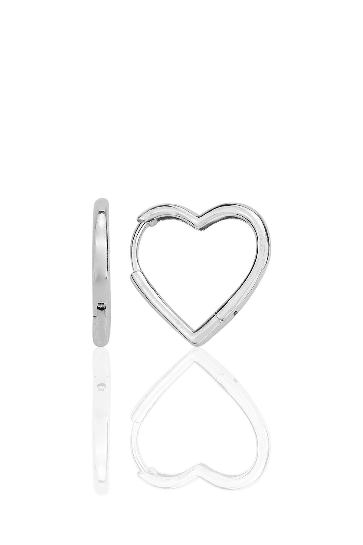 Söğütlü Silver Gümüş rodyumlu özel tasarım 16 mm kalp küpe SGTL12283RODAJ